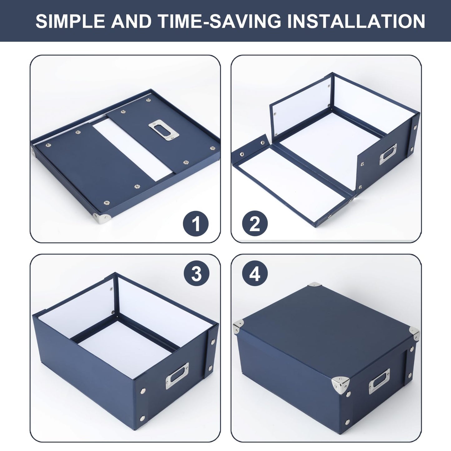 DLUGOPIS Checks Storage Box with Lid Document Boxes Banker Boxes Document Bin Foldable Cardboard Record Boxes For Business Pesonal Orangize Files 12"x10"x5"(Navy Blue, 1 pcs)