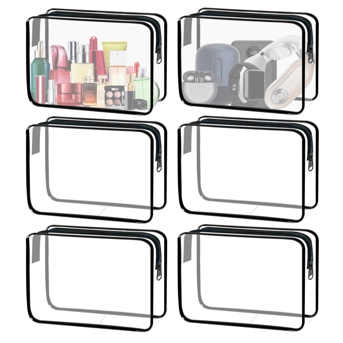 YOQIVEXU 6 Pieces Clear Cosmetics Bag Bulk, TSA Approved Toiletry Bag for Travel, PVC Zippered Clear Pouch Cosmetic Makeup Bag Waterproof Vinyl Plastic Organizer Case for Vacation Bathroom (Large)