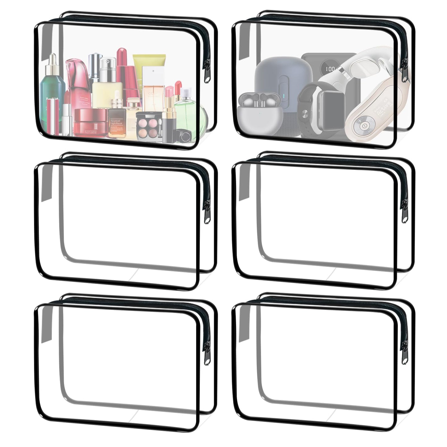 YOQIVEXU 6 Pieces Clear Cosmetics Bag Bulk, TSA Approved Toiletry Bag for Travel, PVC Zippered Clear Pouch Cosmetic Makeup Bag Waterproof Vinyl Plastic Organizer Case for Vacation Bathroom (Large)