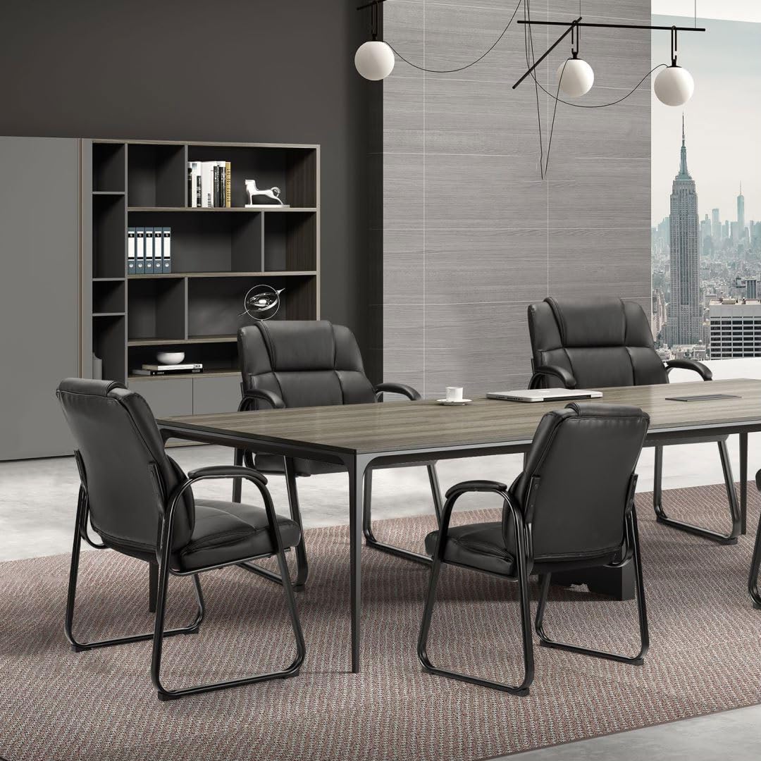 UOCFYK PU Leather Conference Room Chair, Tall Back Chairs with with Padded Arms and No Wheels, Guest Chair for Reception Waiting Room Black