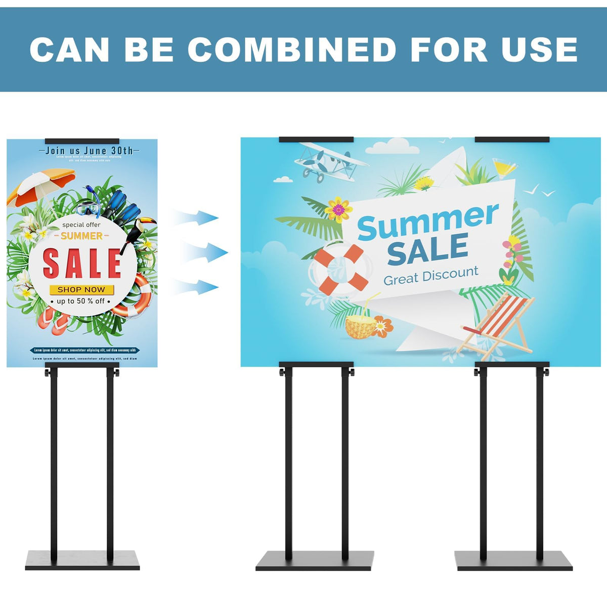 KOOV Poster Stand for Display, Sign Holder Floor Stand, Double Sided Banner Stand with Non-Slip Base, Heavy Duty 75“ Height Adjustable Standing Sign Holder for Board Foam (Double-Pole Sign Stand, 1pack)