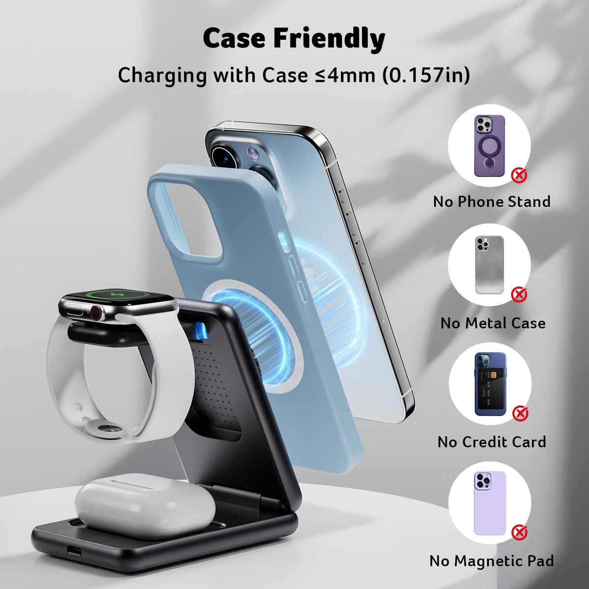 Acer 3 in 1 Charging Station for Apple Device, Magnetic Wireless Foldable Fast Charger Stand Compatible with MagSafe for iPhone, Apple Watch & AirPods, Foldable Charging Dock for Desk S3