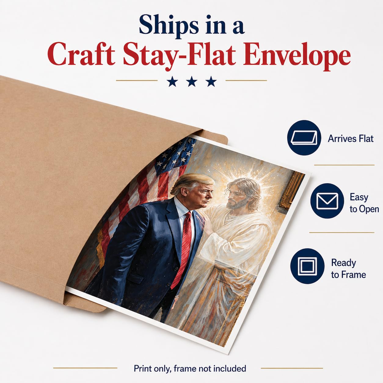 The Grace of God: Jesus & Trump Inspirational Painting 11x14 Unframed Poster - Religious Art Faith Leadership MAGA American Flag Patriotic Artwork for Home Office, Living Room, Conservative Christians