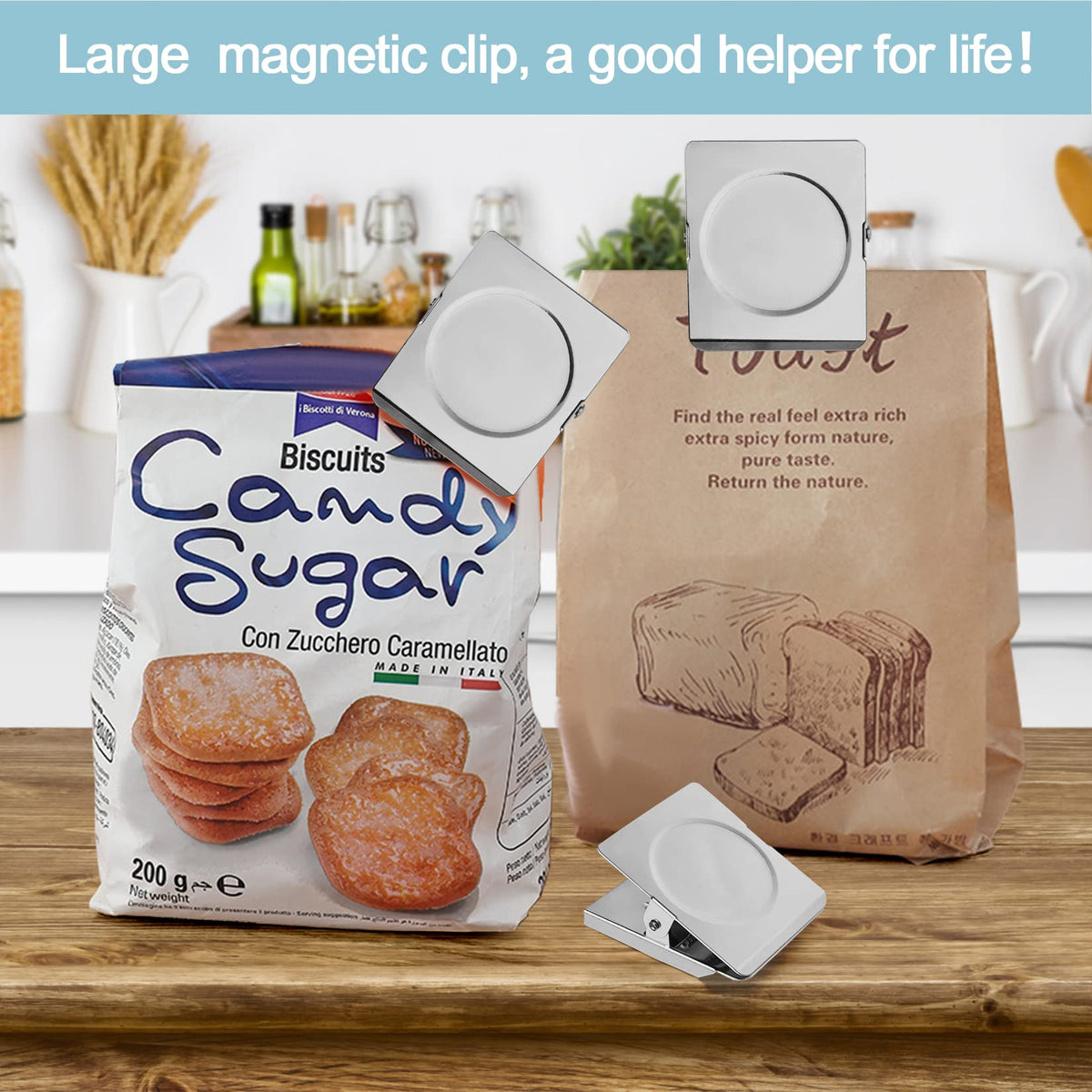 FINDMAG 4 Pack Clip Magnets 2.2 Inch Extra Large Magnetic Clips Heavy Duty, Office Magnetic Clips, Clip Magnets for Home, Office, Whiteboard, Kitchen etc.
