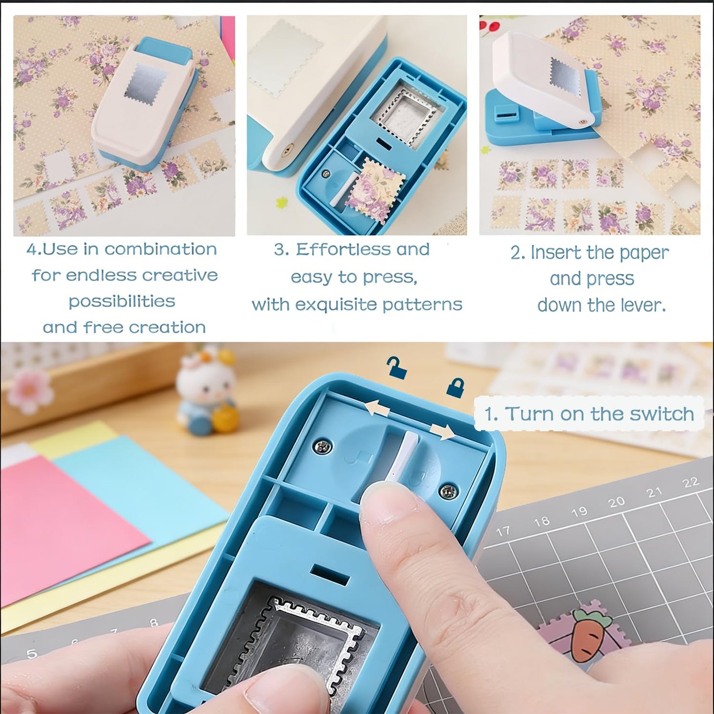 1X0.8inch Rectangular Postage Stamp Puncher,Rectangle Lever Action Stamp Punch,Stamp Punch for Paper Crafting Scrapbooking, DIY Card Making Arts Crafts Supplies
