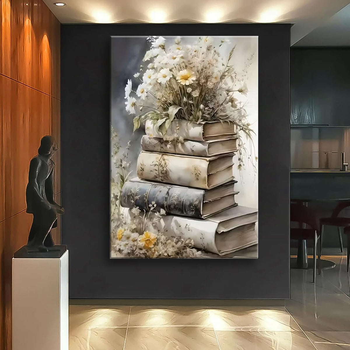 1pc of Artwork Featuring Inspirational Book Flower Art on Canvas, Suitable for Posters And Wall Decoration in Bathrooms, Living Rooms, Bedrooms, Offices, Dining Rooms, Framed Canvas Wall Art (Framed,16×24inch)