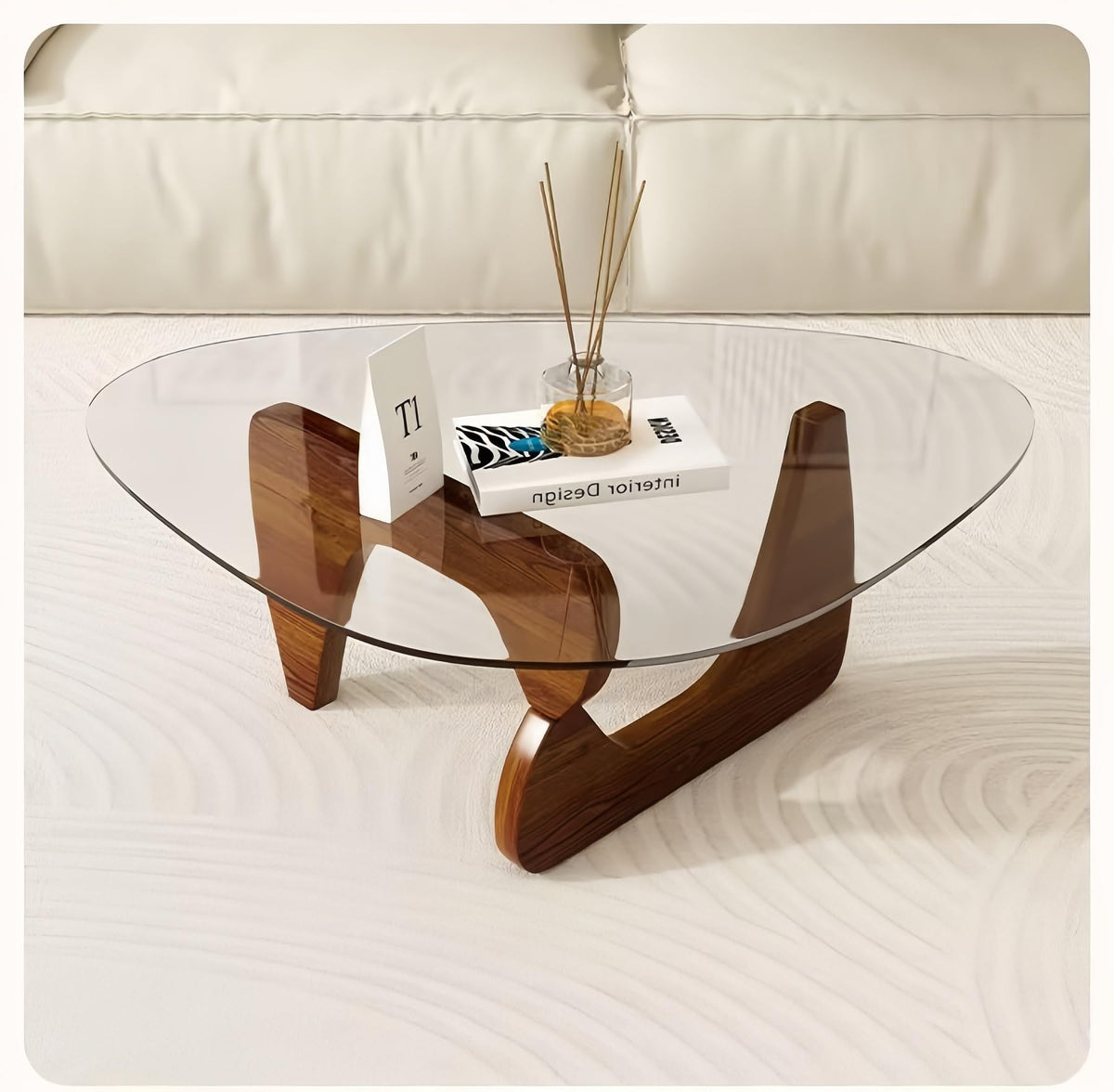 Modern Glass Coffee Table for Living Room, Small mid Century Coffee Table, Stylish Coffee Tables Suitable for Bedroom Living Room Reception Office Tables (Walnut, Small)