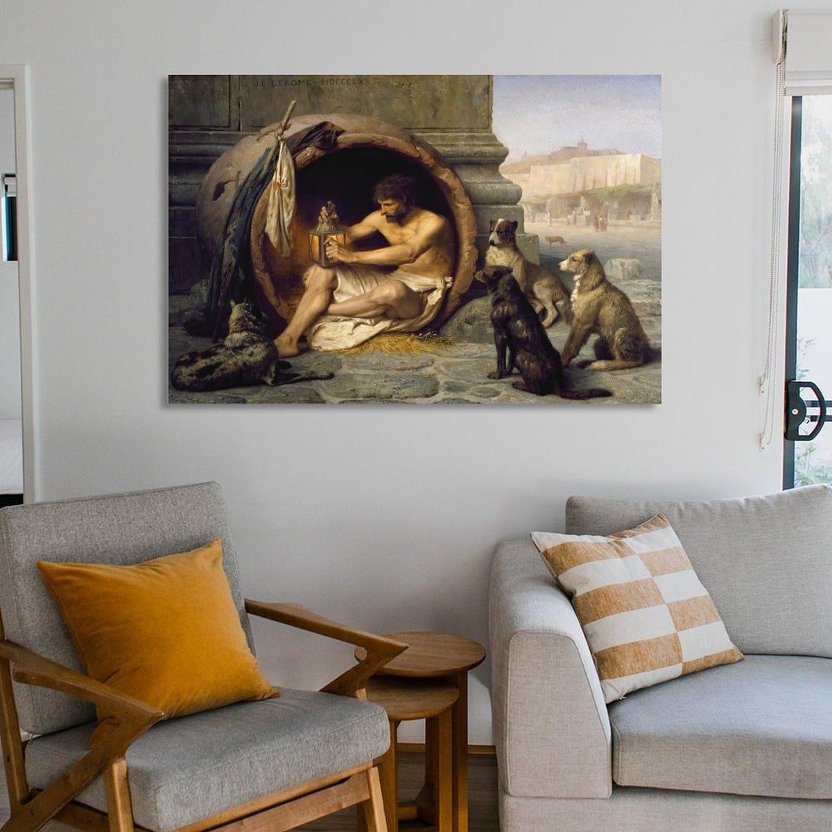 Diogenes Greek Philosopher With Dogs Lantern Scene Canvas Printing Wall Art Prints Wall Decor Posters Classical Painting Scandinavian Bohemian for Living Room Bedroom Office 16x24inch(40x60cm)