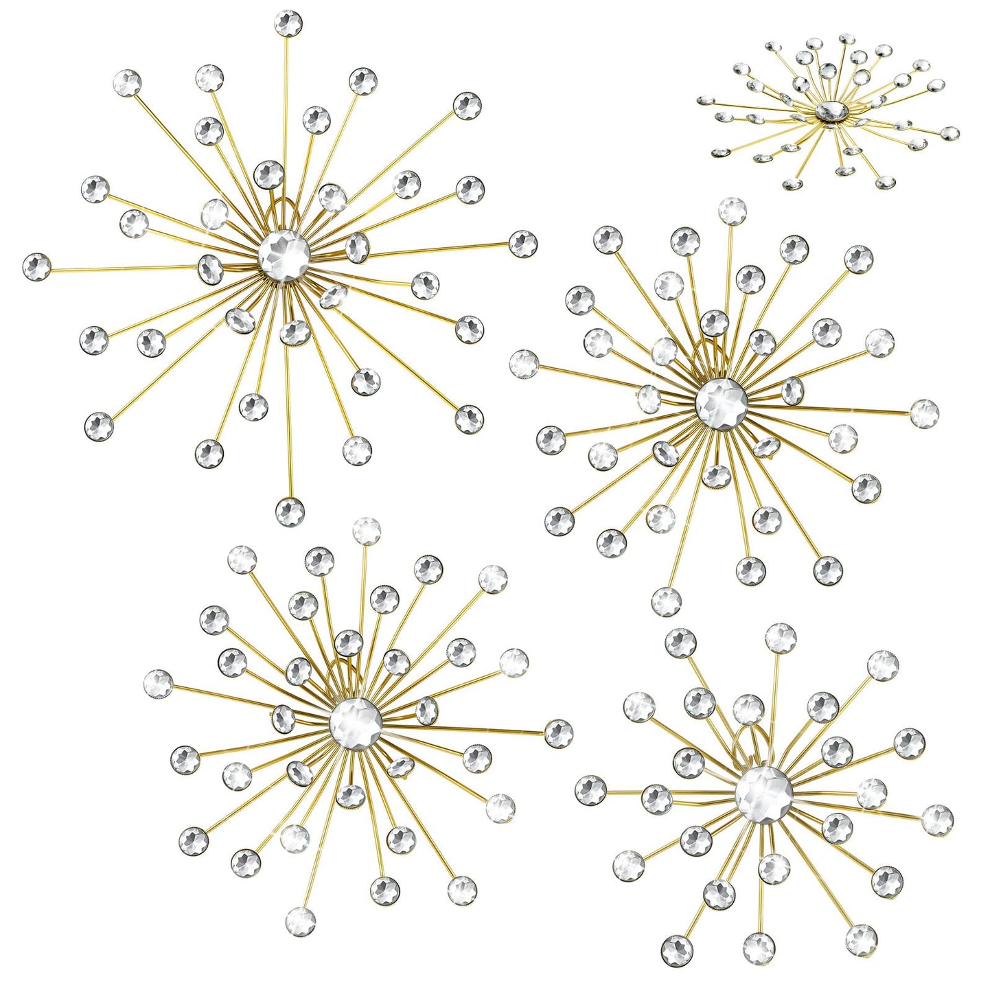 Funnymoom 4 Pcs Gold Starburst Wall Decor Metal Bling Wall Art Gold Crystal Sparkling Rhinestones Bling Decorative Hanging Diamond for Living Room Bedroom Home Office