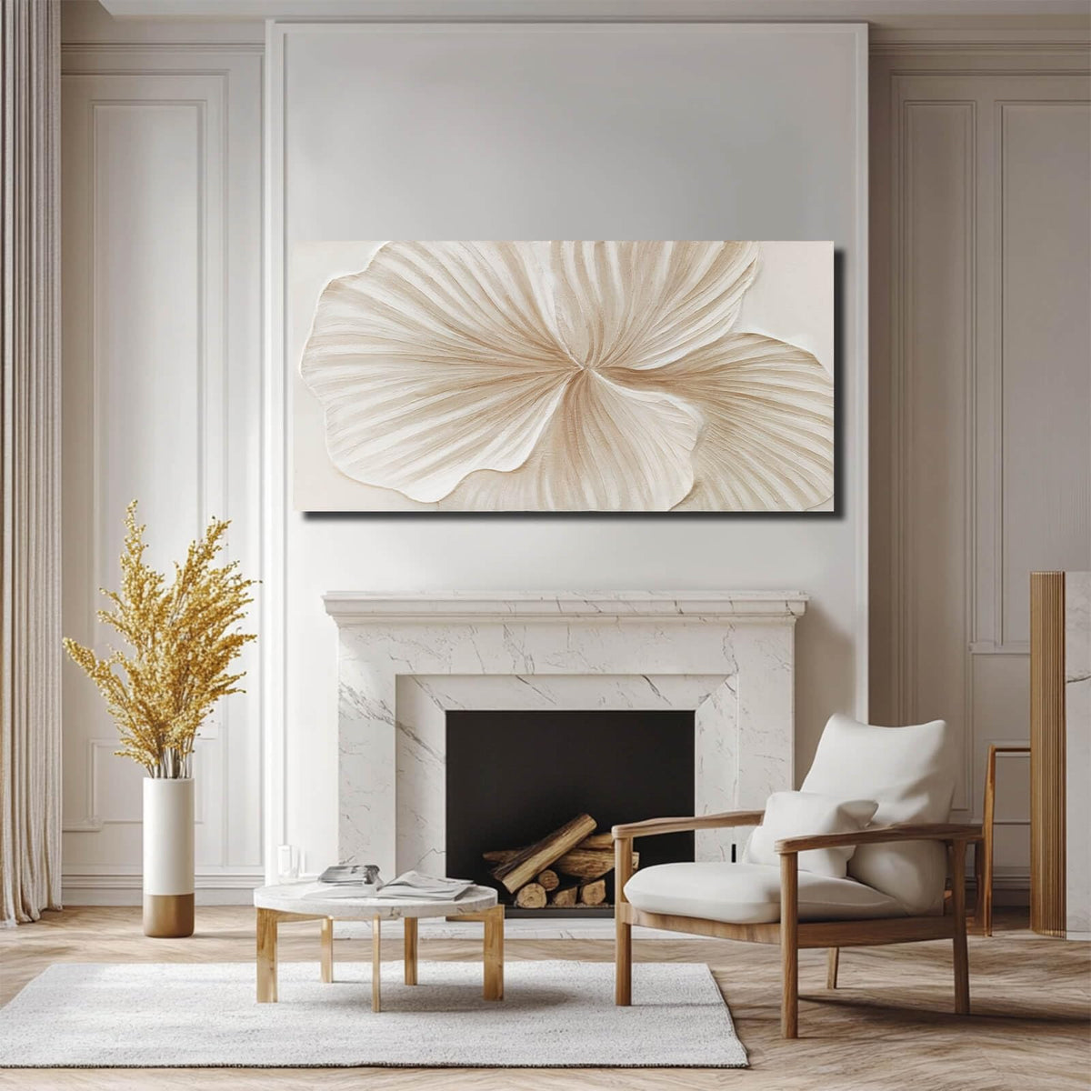 WINKAILIN Flower Wall Art Abstract Floral oil Painting Modern 29x58 White and Gold Large Canvas Artwork Minimalist Decoration for Living Room Bedroom Office Home