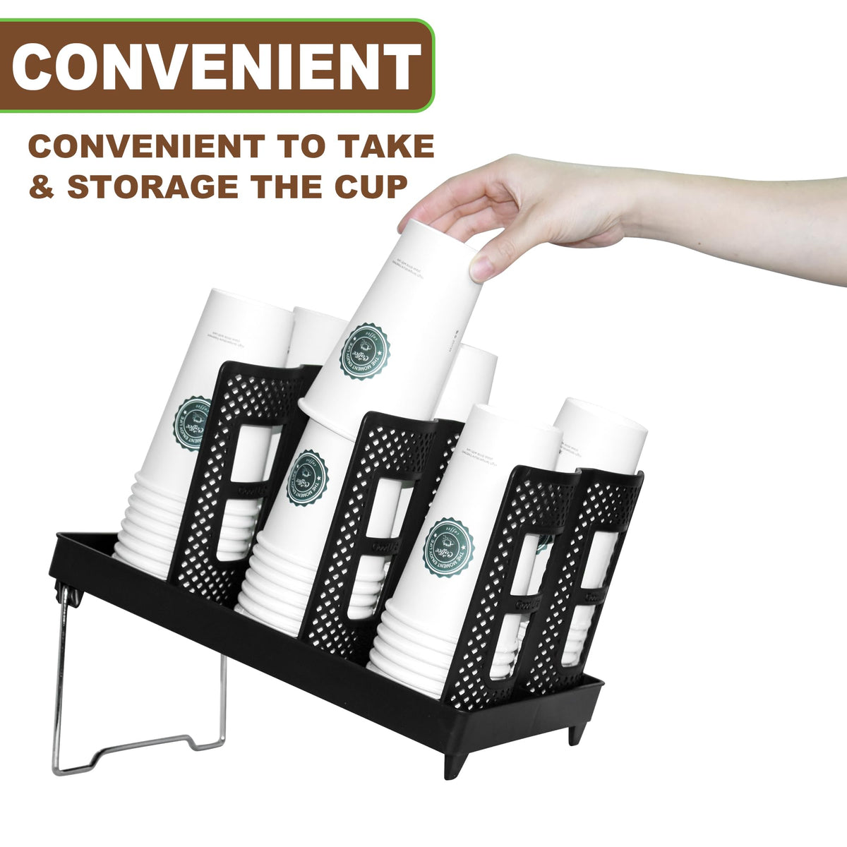 Coffee Cup Holder,Cup and Lid Dispenser with Stand,Disposable Cups Organizer,6 Slots,for Coffee Station,Bar,Office,Home,Restaurant,Breakroom,Countertop