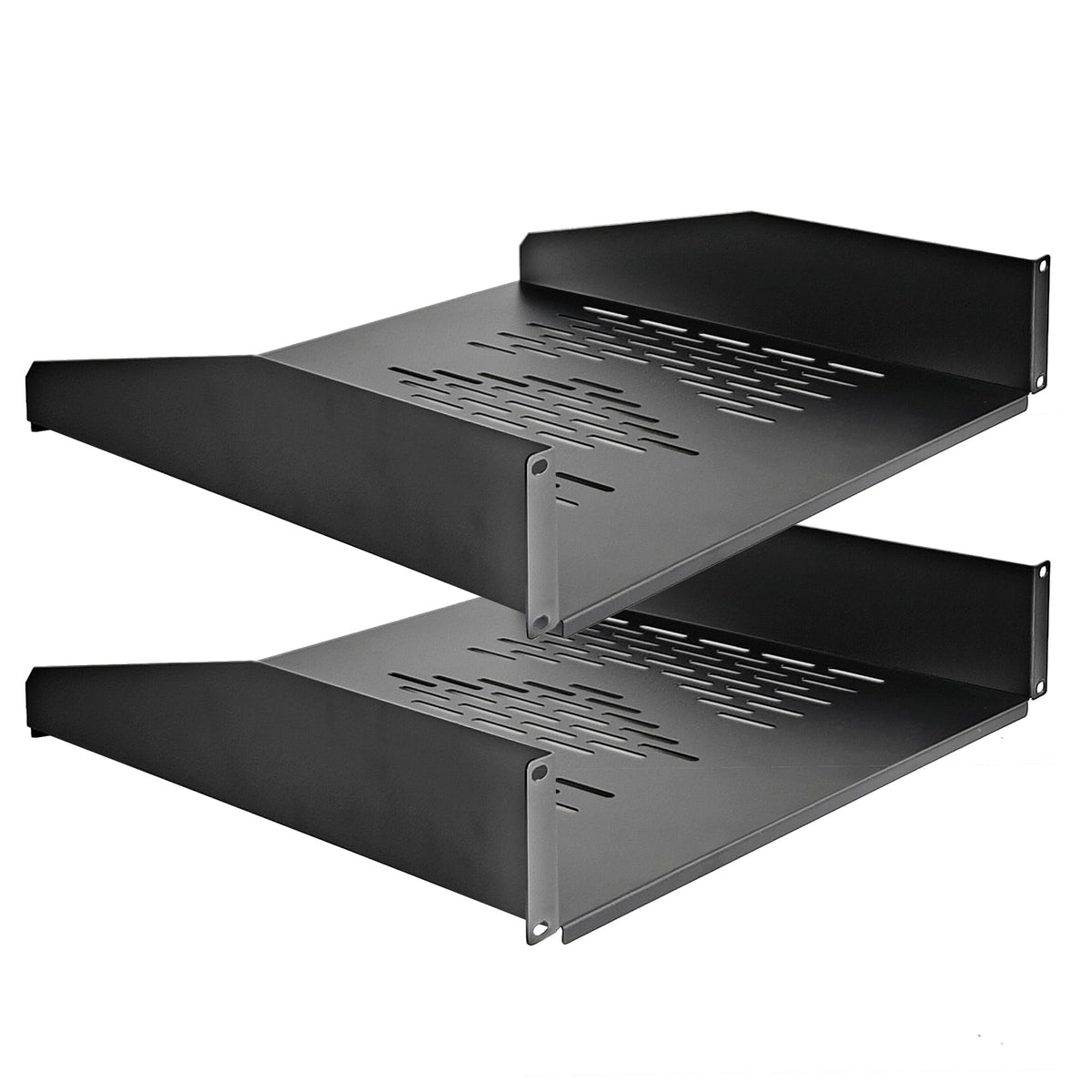 RIVECO 2U Server Rack Shelves for 19" Network Cabinet, Rack Mount Vented Cantilever Trays for Deep IT & Audio Equipment, 18" Depth, 2 PCS Black