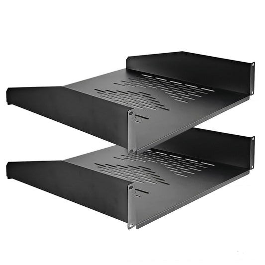 RIVECO 2U Server Rack Shelves for 19" Network Cabinet, Rack Mount Vented Cantilever Trays for Deep IT & Audio Equipment, 18" Depth, 2 PCS Black