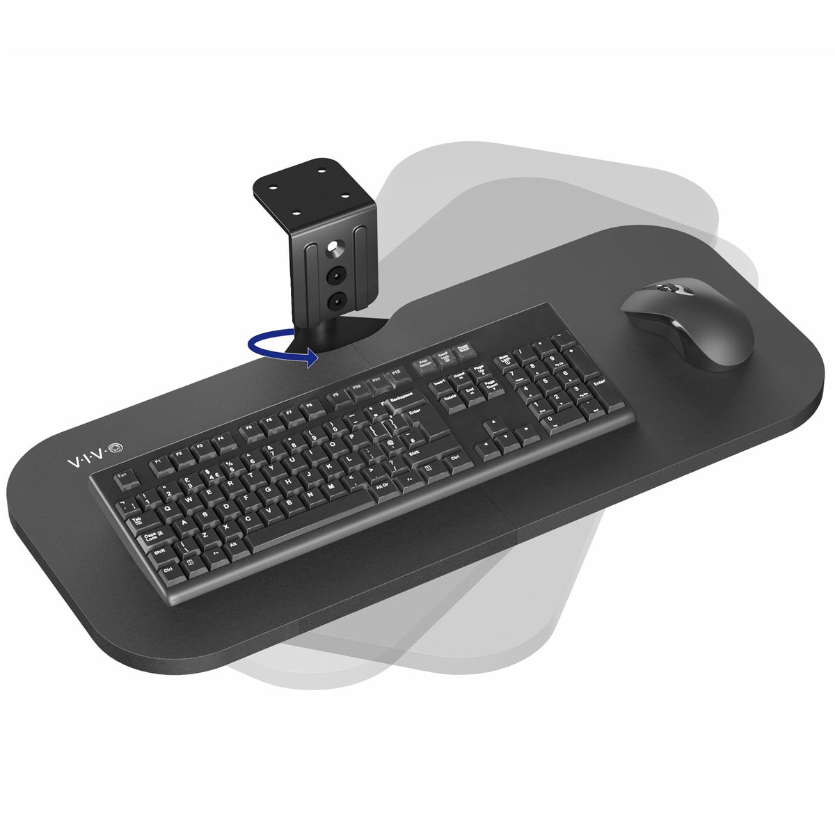 VIVO Under Desk Rotating 23 x 10 inch Computer Keyboard and Mouse Tray, Swiveling Platform, Ergonomic Typing, Black, MOUNT-KB01B