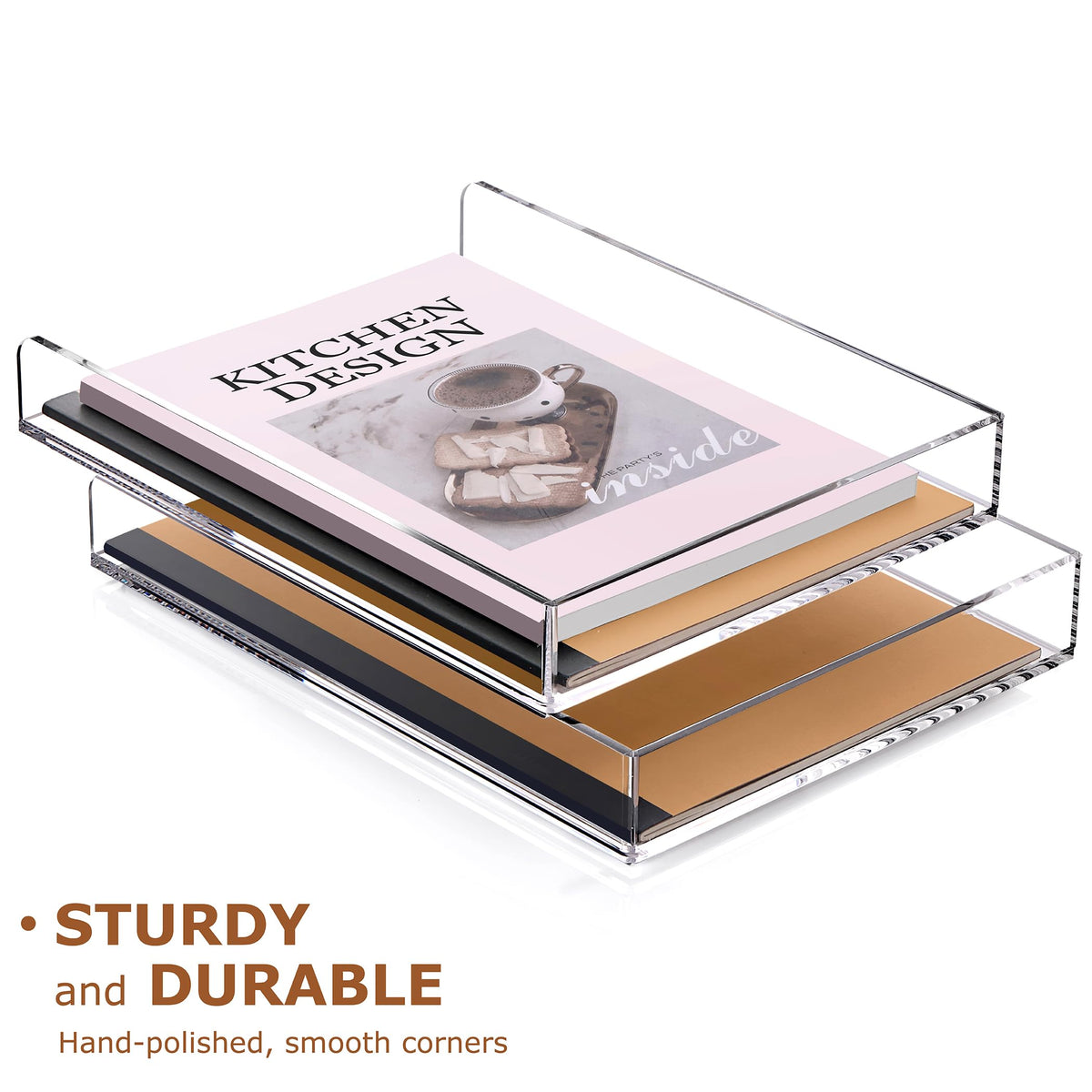 SANRUI 2 Tier Acrylic Stackable Paper Letter Tray, Vertical A4 File Desk Organizer and Accessories Sorter Tray, Clear Workspace Office Supplies Organizers, 12inx9.25inx3.42in