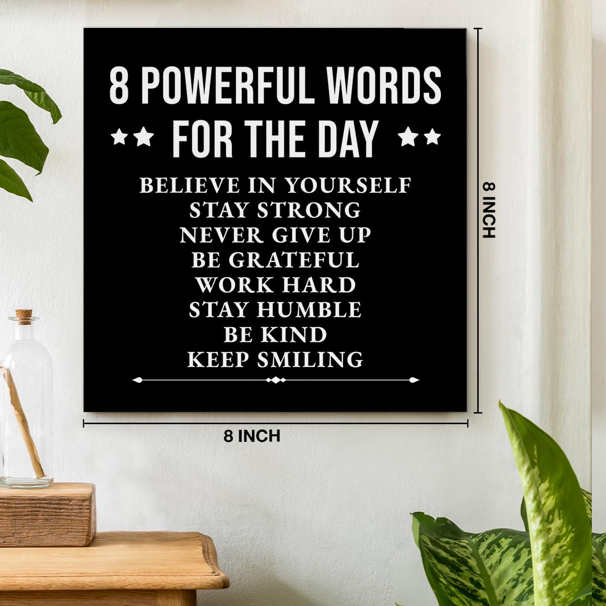 Inspirational Wall Decor, Motivational Canvas Painting Wall Art for Men Teen Boy, Black and White Positive Quotes Posters for Bedroom Living Room Classroom Gym Office (8 X 8 Inches, Framed)