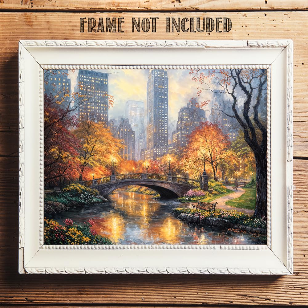Autumn In Central Park Painting - 11x14 Unframed Poster Cityscape Wall Art, New York City Fall Decor, Urban Landscape, Scenic Park, Romantic City, Skyscrapers, Nature, Tranquil Condo & Apartment Décor