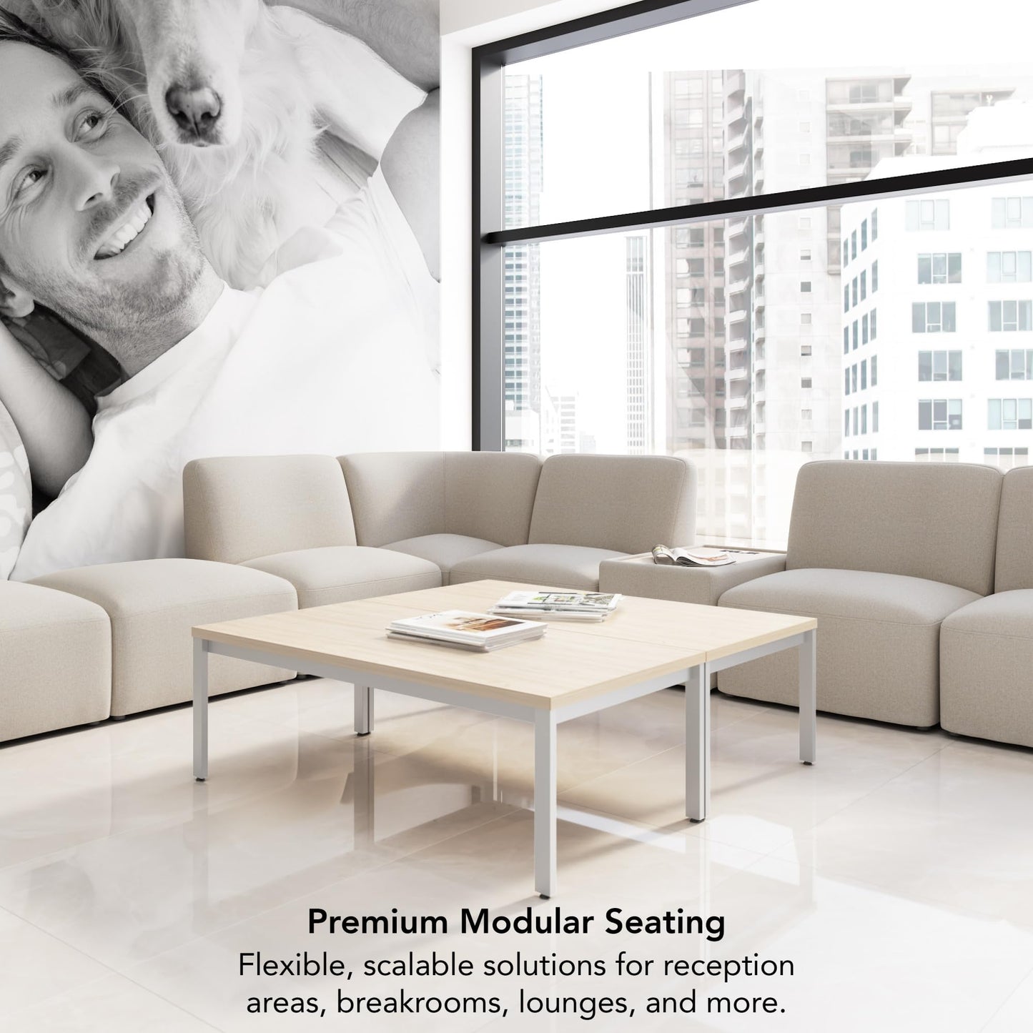 Bush Business Furniture Modular Corner Lounge Chair, Guest Seating for Lobby or Reception Area, Assemble Collection, Oat Fabric