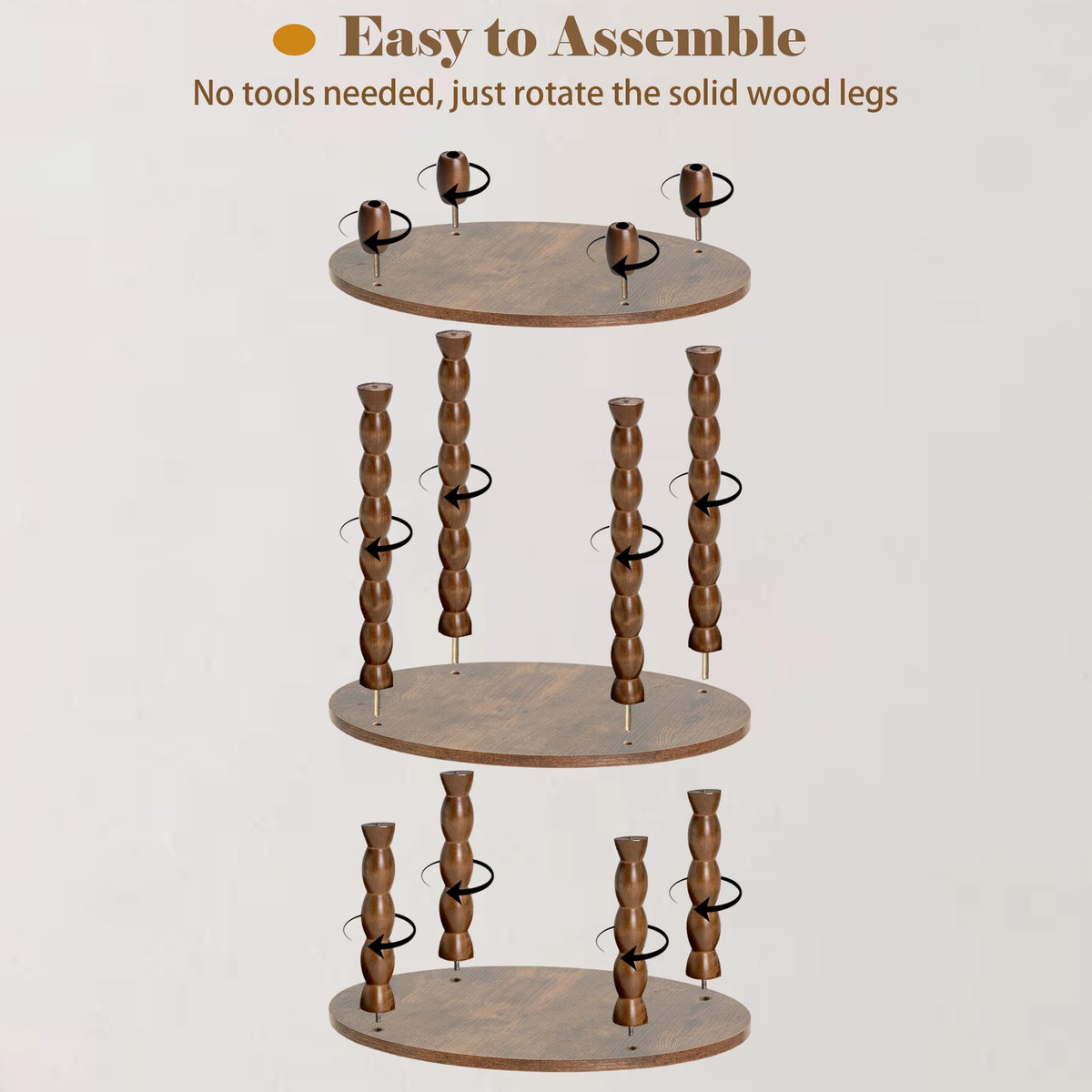 3-Tier Oval Side Table with Solid Wood Legs, Small End Table with Storage Shelves for Living Room Bedroom, Modern Night Stand Accent Table for Small Spaces, Easy Assembly
