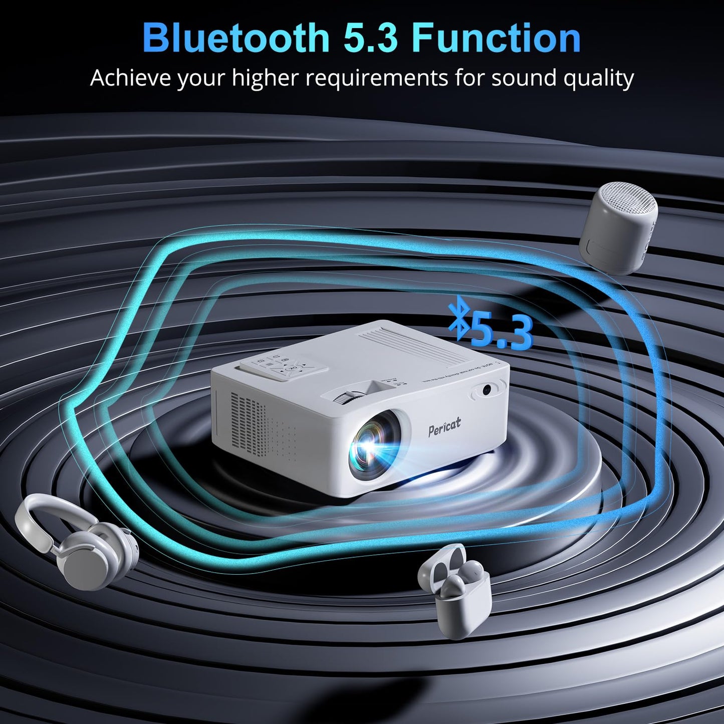 5G WiFi Bluetooth Projector, Native 1080P Outdoor Movie Projector with 200" Display, 380ANSI Home Theater Video Projector 4K Supported, LED Video Projector Compatible with TV Stick, Phone/PC