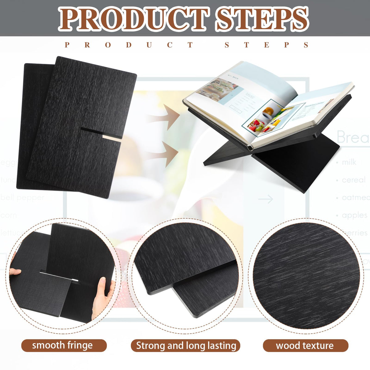 Geetery Book Stand Book Holder for Display Reading Textbook Holder Open Display Stand for Open and Closed, Cookbook, Magazines, Textbooks, Recipe(Black)