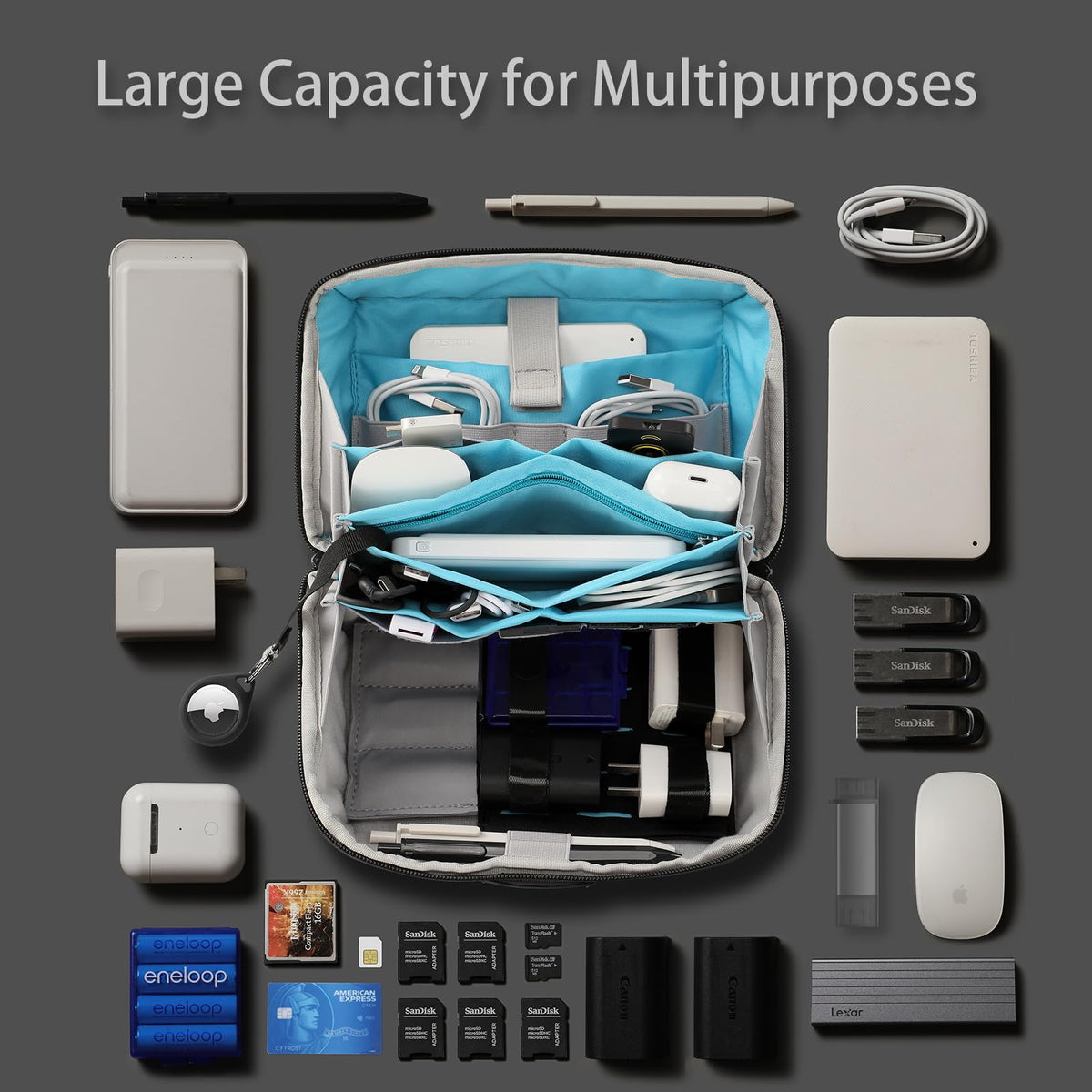 VanFn Electronics Travel Organizer Storage Bag, Travel Accessory Handle Bag, Gadgets Pouch, USB Cable, Travel Friendly Electronics Organizer P.Travel Series