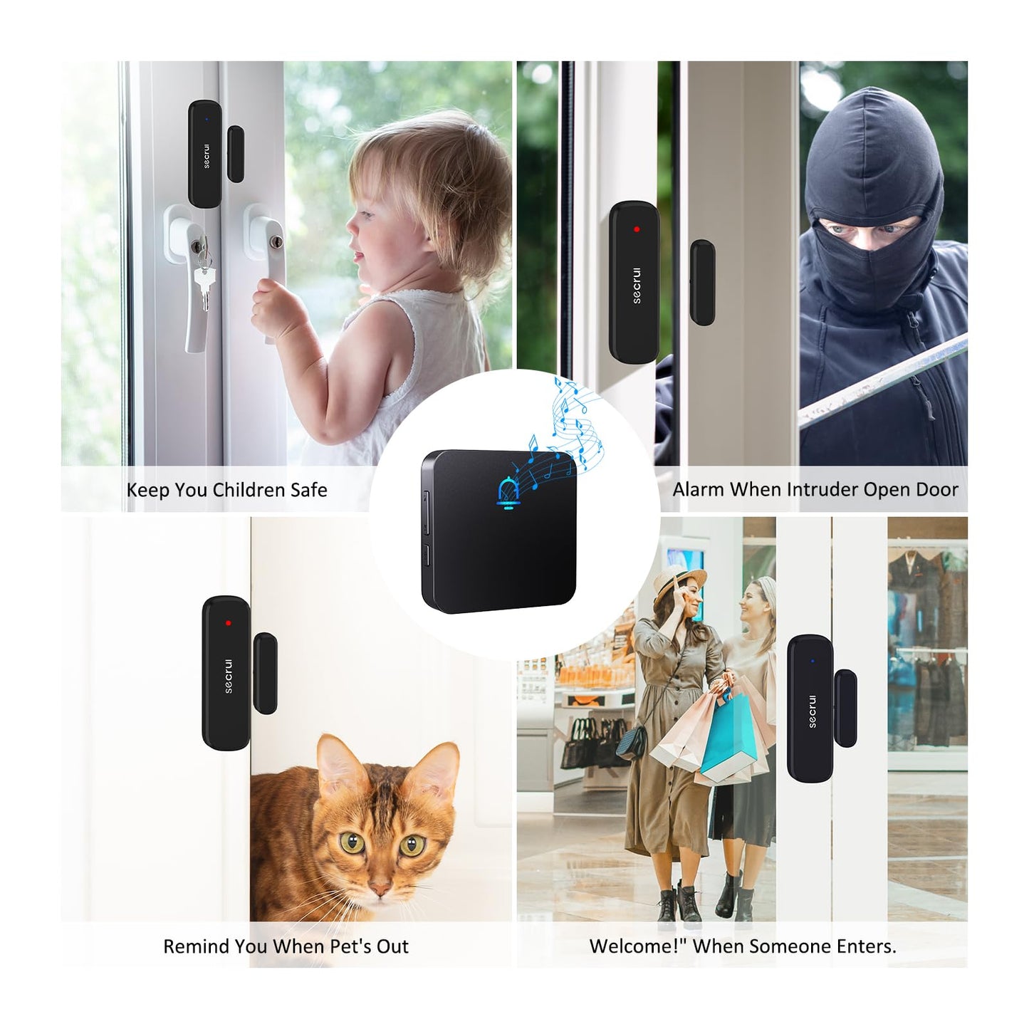 SECRUI Wireless Door Chimes When Entry for Business/Home/Office/Store (500ft Range 32 Chimes Adjustable Volume) Door Open Ringer Alert Buzzer Alarm - 1 sensors