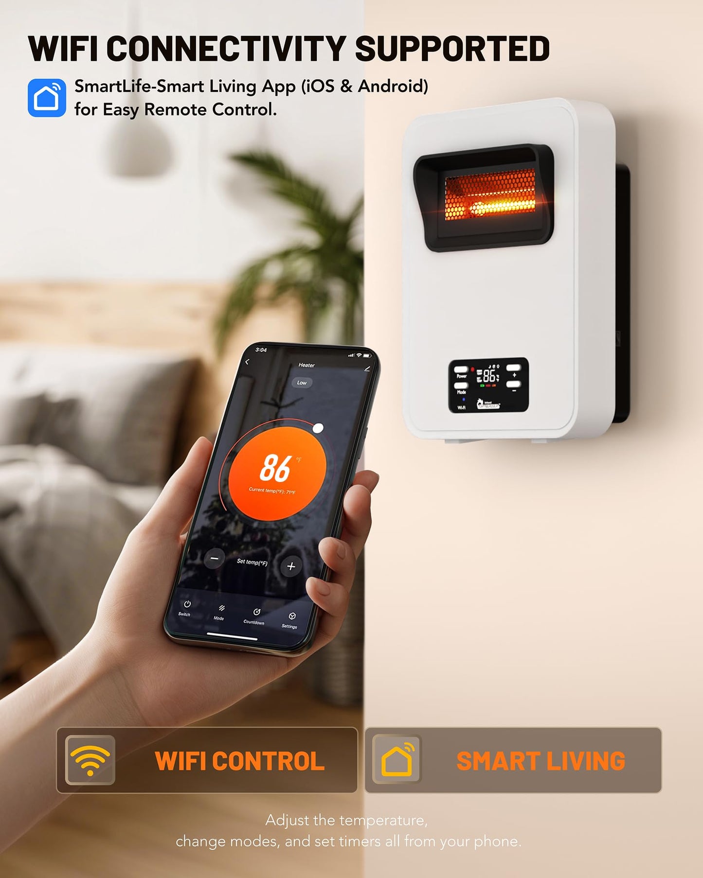 Dr. Infrared Heater Ecoheat Wall Hung or Wall Mounted Electric Space Heater, Dual System with Infrared and Fan Forced, Remote Control, 1500W, White
