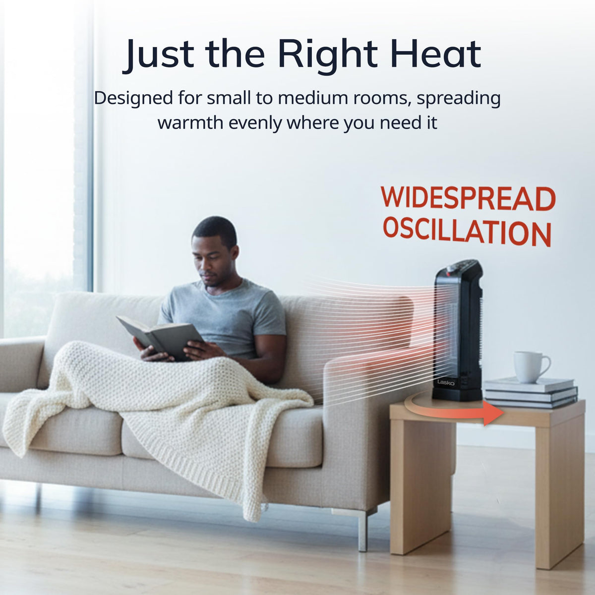 Lasko Oscillating Ceramic Tower Space Heater for Home with Overheat Protection, Adjustable Thermostat, and 2 Speeds, 15.7 Inches, Black, 1500W, CT16450