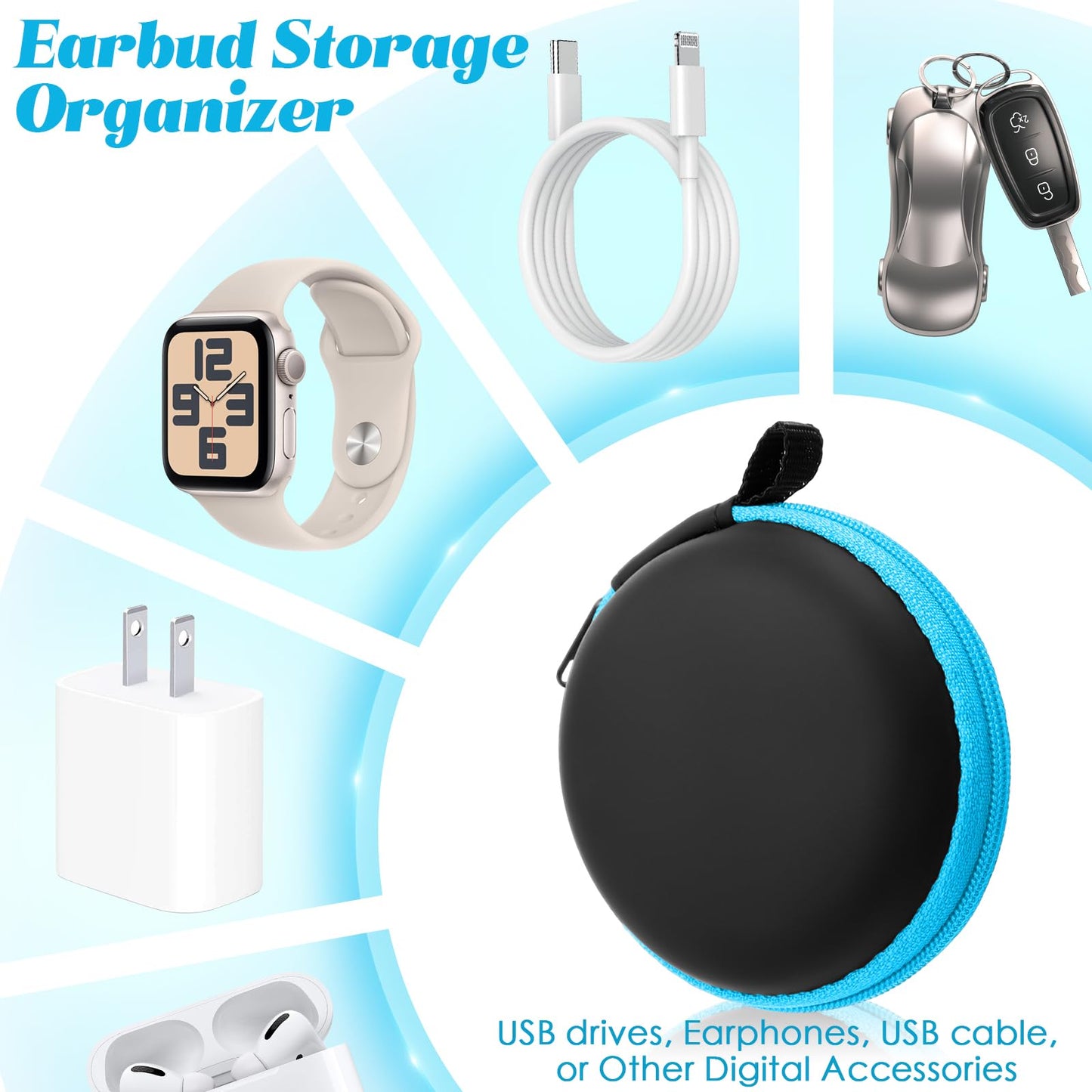 Abbylike 30 Pack Headphone Case Earphone Earbud Headset Carrying Case Holder Hard EVA Headset Travel Pouch Square Storage Bag Cell Phone Accessories Organizer with Hook for Memory Card Chip
