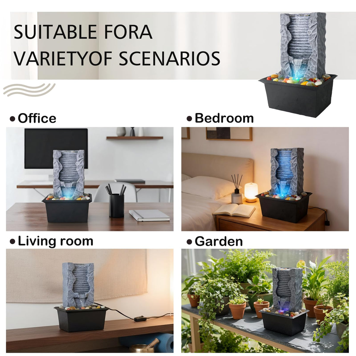 Tabletop Water Fountain Indoor, Resin Waterfall Fountain for Stress Relief and Meditation, Calming Office Desk Home Décor, Zen Relaxation Gift for Friend Office Boss, Excellent Housewarming Gift