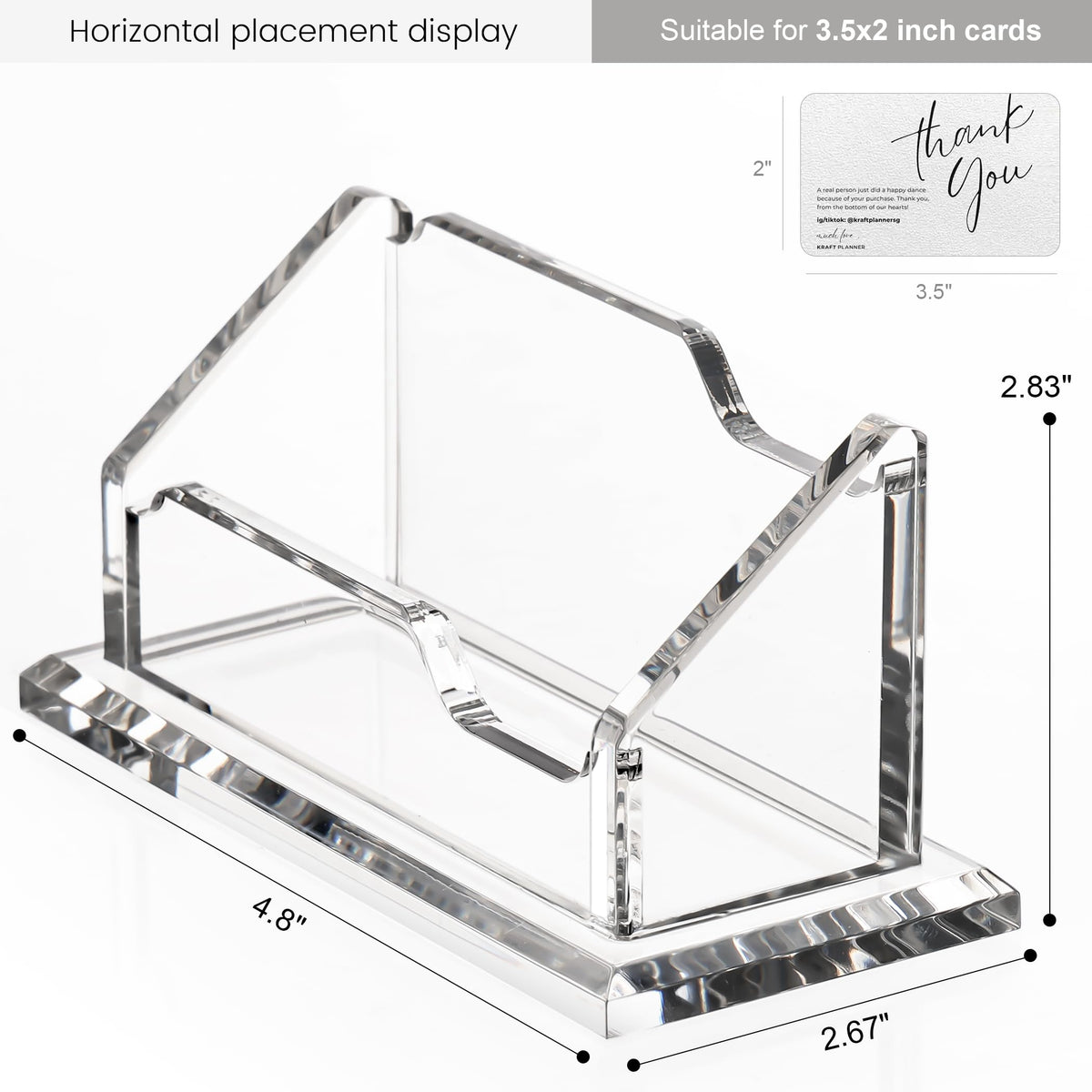 HeZone Acrylic Card Holder Clear Horizontal Business Card Organizer Stand for Desk 1 Slots Business Cards Stand for Women and Men,Office Desk Accessories,Organize 50 Cards-1 Pack