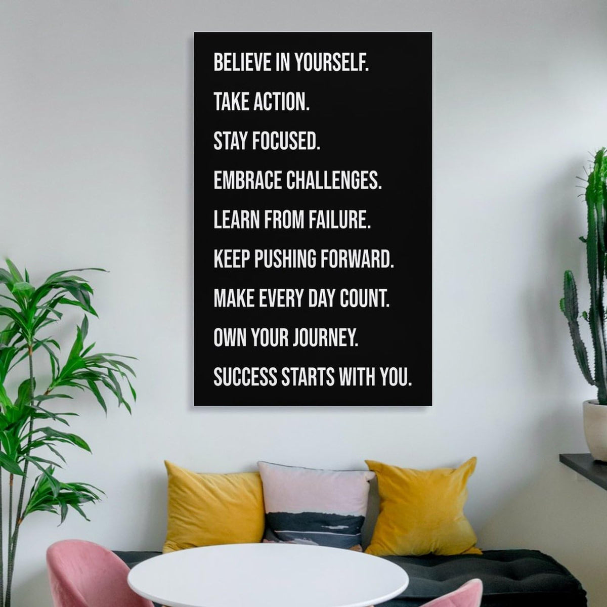 Motivational Gym Quote Build Self Belief Take Action Stay Focused Canvas Printing Wall Art Prints Wall Decor Posters Scandinavian Bohemian Typography for Living Room Office 12x18inch(30x45cm)