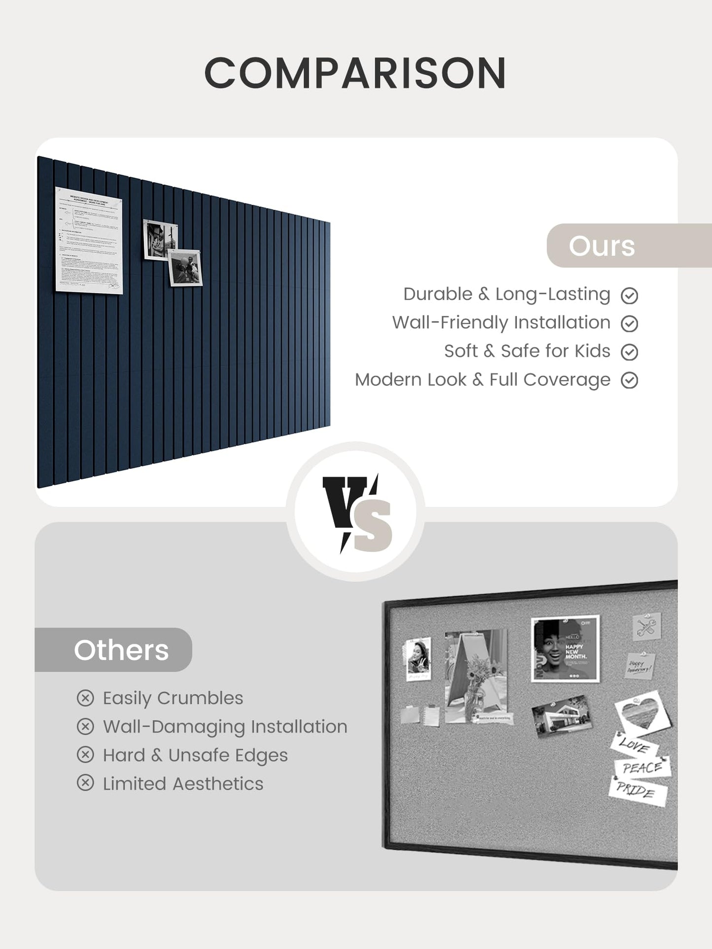 Bumusty Large Cork Board Alternative-48 x 36" Felt Bulletin Board Tiles, with 30 Pushpins, 70 Adhesive Tabs, Fine-Stripe 12-Pack, Cork Boards for Office Push Pin Board Felt Board-Carbon Blue