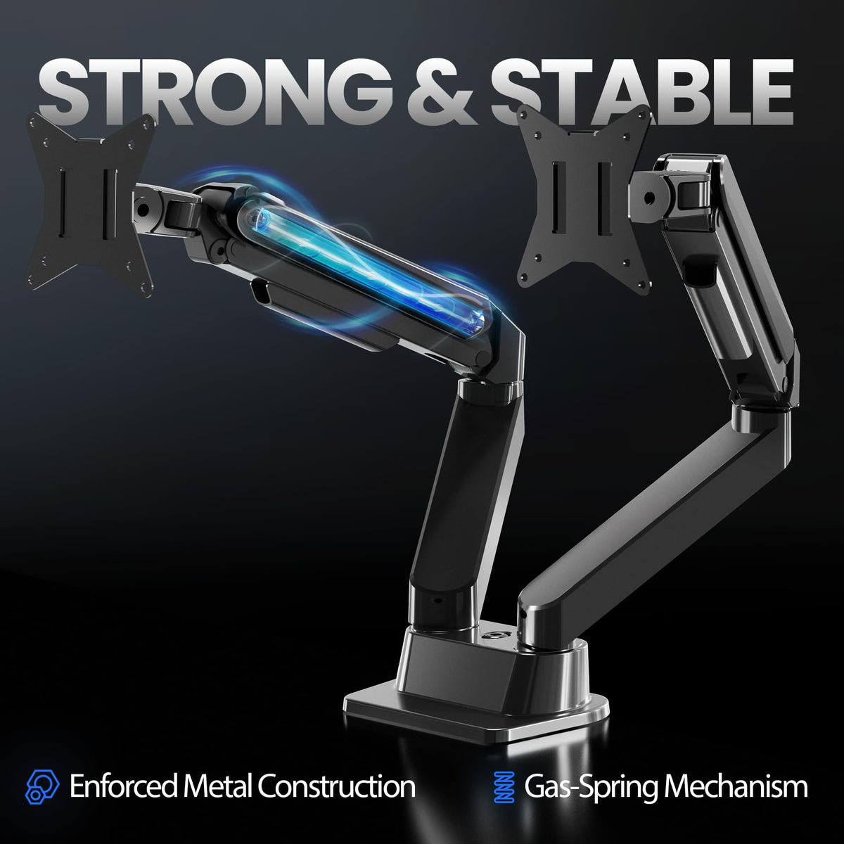 EVEO Premium Dual Monitor Mount 14"-32” Dual Monitor Arm VESA Bracket Adjustable Height Gas Spring Dual Monitor Stand, Screen Full Motion Dual Monitor Arm-Computer Monitor Stand for 2 Screens - Black