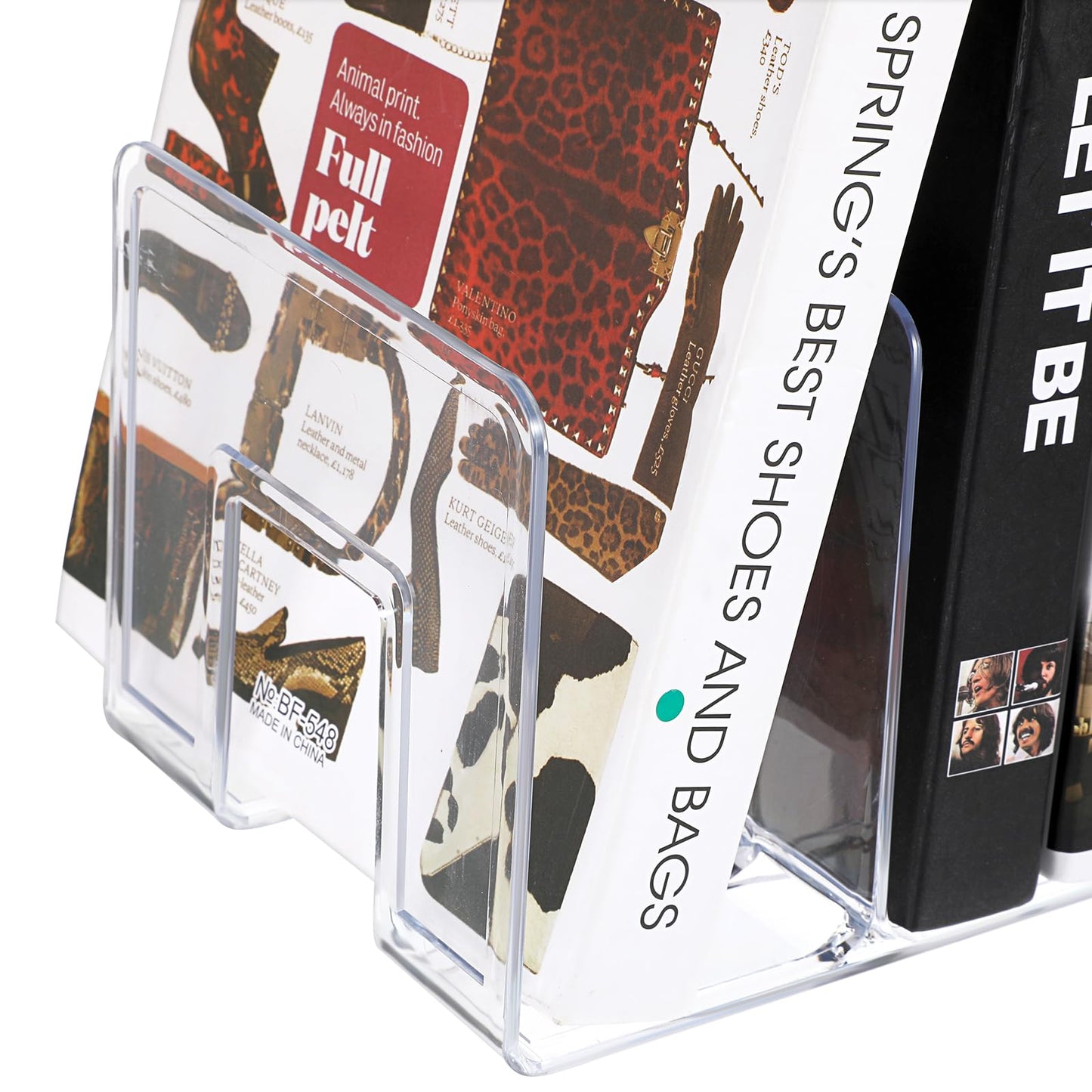 Lemecima 4 Pack Acrylic File Sorter, 4-Section Clear Desktop File Folder Holder Organizer, Thick Office Storage Stand Rack for Book, Envelopes, Mail, Document, Notebook, Binder, Purse, Clutch Divider