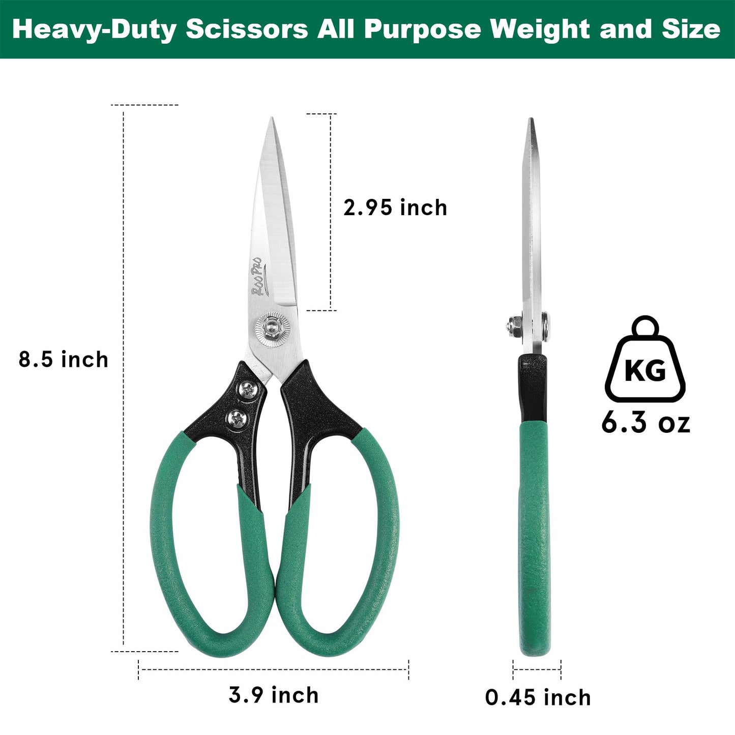 RooPro Heavy Duty Scissors All Purpose, 8.5 inch Stainless Steel Utility Sharp Shears, Aluminum Alloy Handle for Cutting Cardboard,Carpet,Fabric,Leather,Rope,Rubber,Plastic and Kitchen or Workshop Use