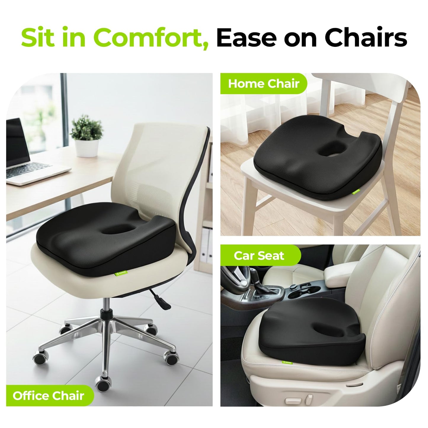 AUVON Innovative Donut Pillow Hemorrhoids Scientific Center Hole and Tailbone Cutout, Orthopedic Pain Relief Donut Seat Cushion for Coccyx, Sciatica, Postpartum Pregnancy, After Surgery Sitting Relief