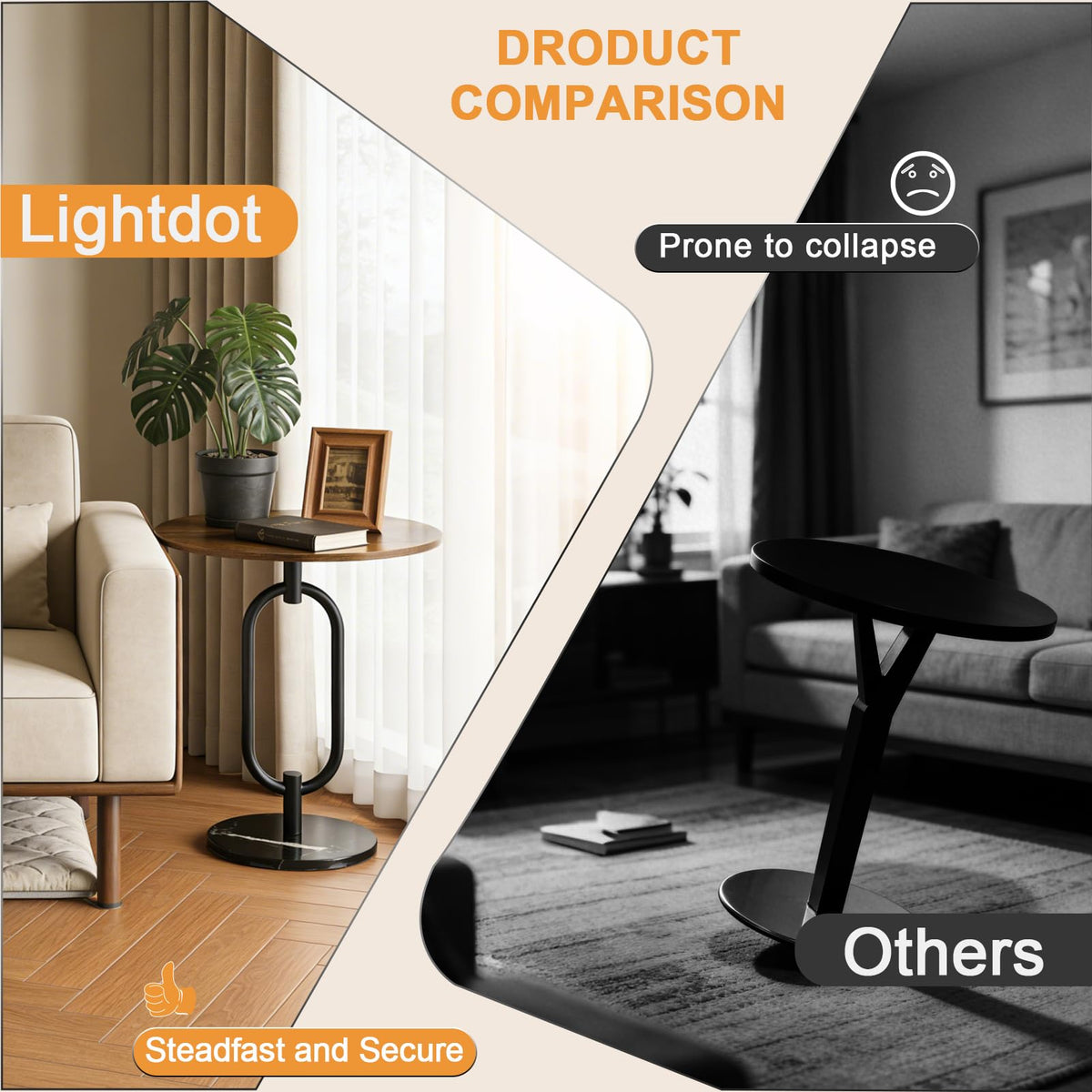 17In(W) x19In(H) Round End Table Heavy Duty Modern Side Table Stable Sofa Side Table Marble Base Accent Coffee Table Nightstand for Living Room Bedroom-Amber