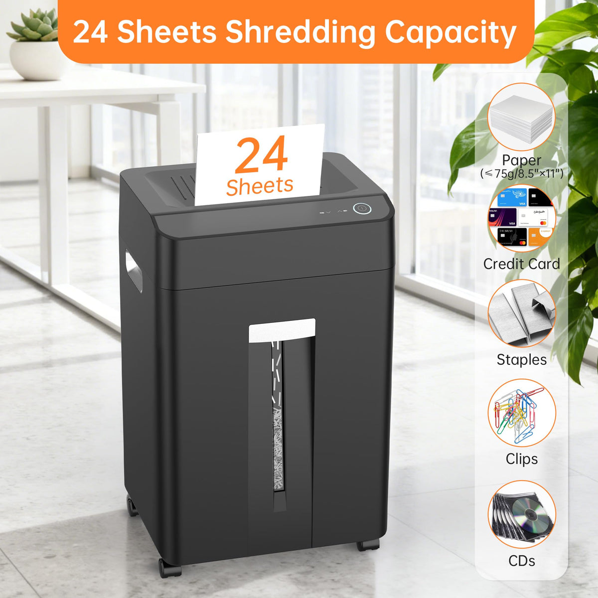 Locksworth Heavy Duty Paper Shredder, 24-Sheet Cross-Cut Shredder, P-4 Security with 8.9 Gal Pull-Out Bin, Credit Card/Staple/Clip/CDs Heavy Duty Commercial Shredder for Office Use