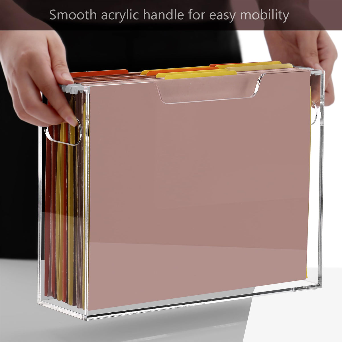 DINGHUO Acrylic File Organizer Box Letter Size Hanging File Organizer, Clear Portable File Folder Box with Handle, Filing Crate Bin Holder for Desk, Office, Home, School - 1 Pack