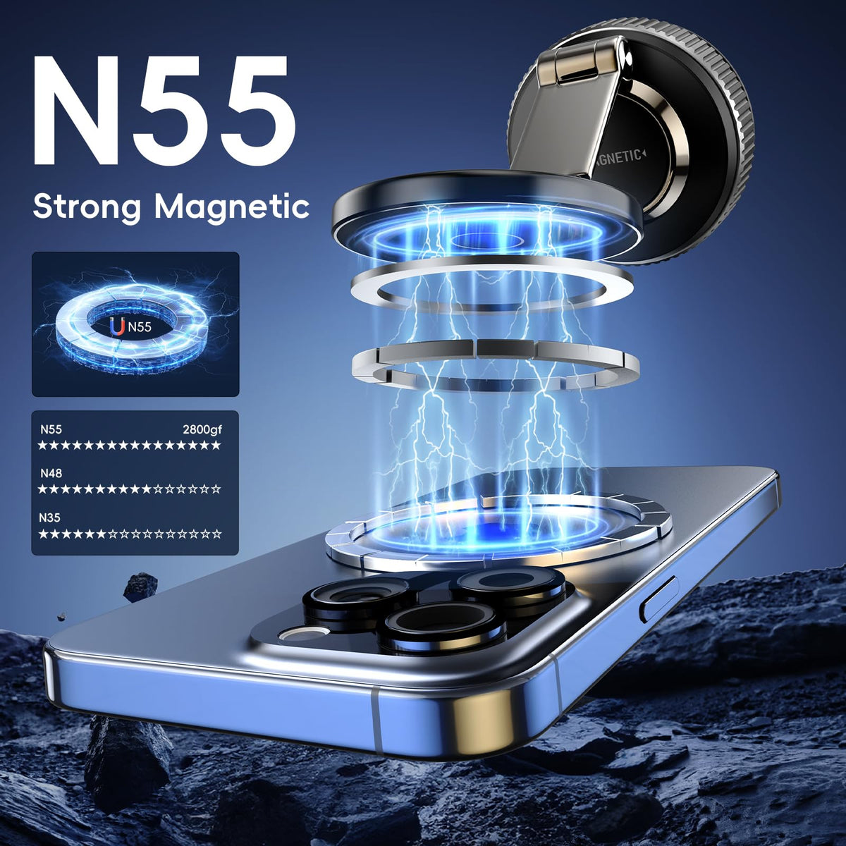 Magnetic Phone Holder for Car 2026 Heavy Duty Model 360° Adjustable Vacuum Suction Car Magsafe Phone Mount Cell Phone Holders for Your Car for iPhone 16 Pro Max 15 14 13 12 Plus (Metal Stand Rotor)
