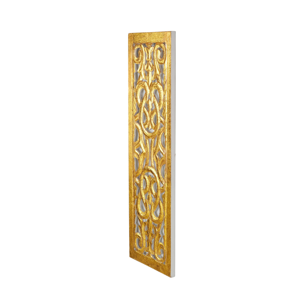 Deco 79 Wooden Floral Handmade Home Wall Decor Intricately Carved Arabesque Wall Sculpture, Wall Art 12" x 1" x 36", Gold
