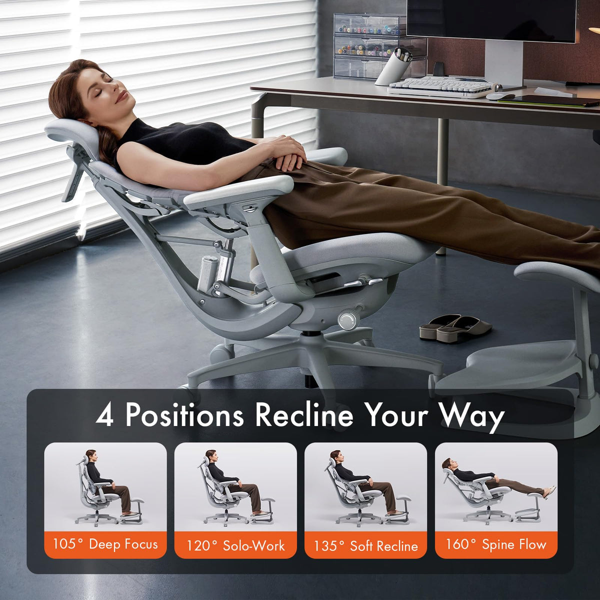 LiberNovo Dynamic Ergonomic Desk Chair + StepSync Footrest Bundle - Comfy Home Office Chair with Adaptive Lumbar Support, 160° Recline & Built-in Spine Stretch, Black+48cm