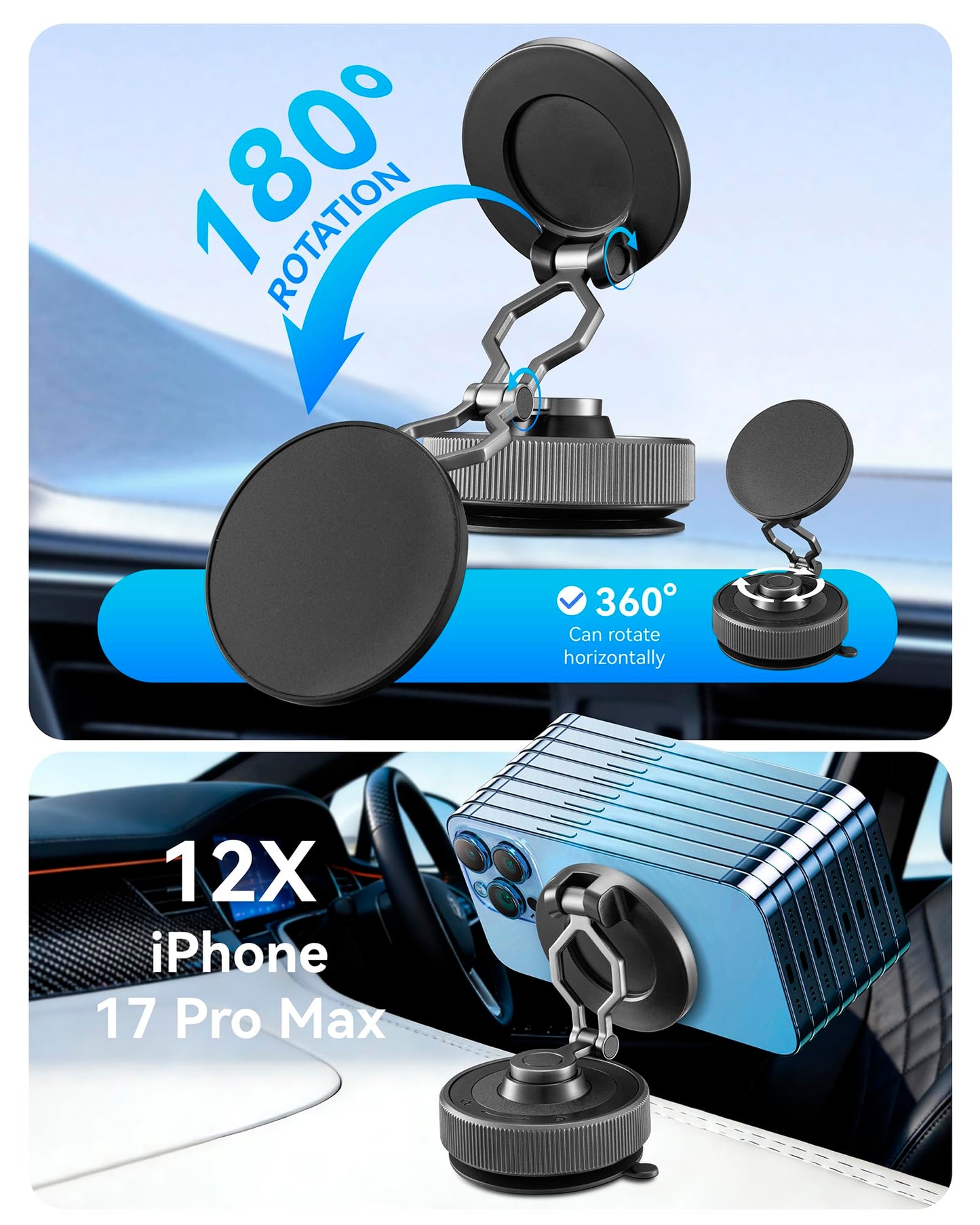 Magnetic Suction Cup Phone Mount for Magsafe，360° Adjustable Magnetic Car Phone Holder，Suction Phone Mount for Car Dashboard，Phone Holders for Your Car/Gym/Mirror Mount for iPhone & Android
