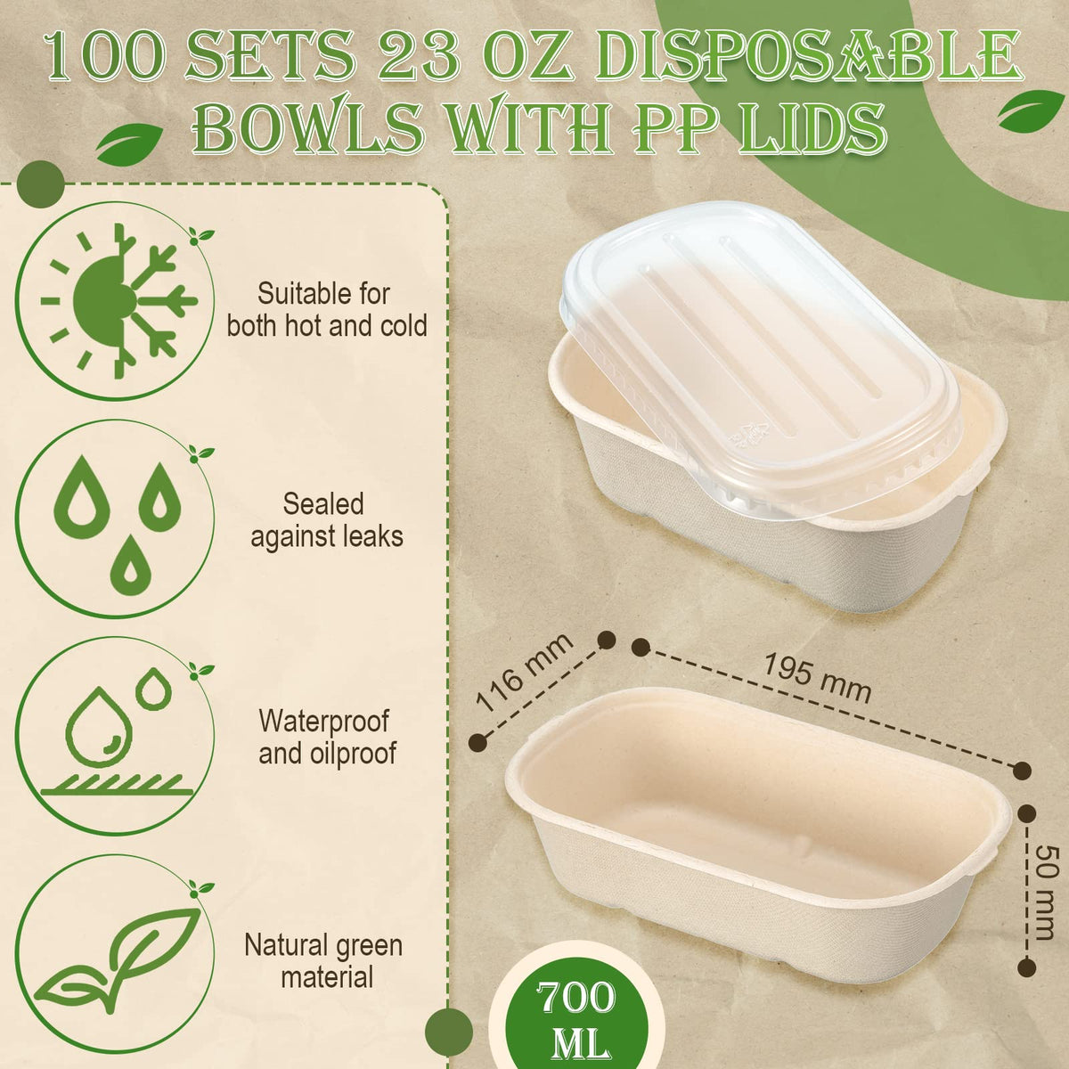 Remerry 100 Sets 23 oz Disposable Bowls with Lids Paper Meal Prep Containers Disposable Paper Food Containers Throw Away Lunch Salad Bowls for Restaurant Party Serving