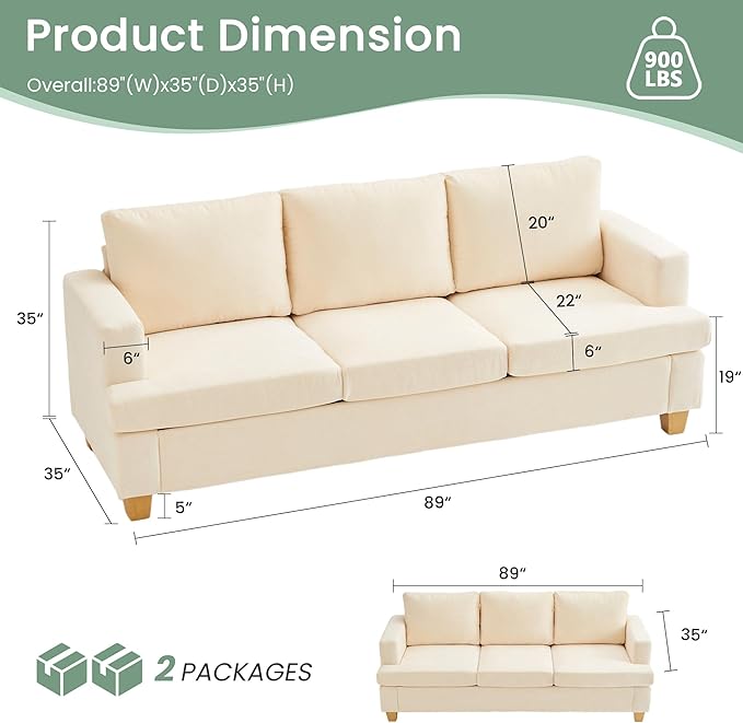 YOUDENOVA Sofa, 3 Piece Set Comfy Sofa, 2 Loveseat & 3 Seater Couch