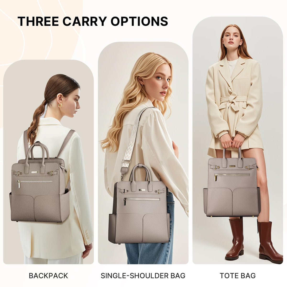 JKAOO Backpack Purse for Women PU Leather Travel Backpack, 4 in 1 Designer Convertible Backpack Purse with Removable Strap (Beige)