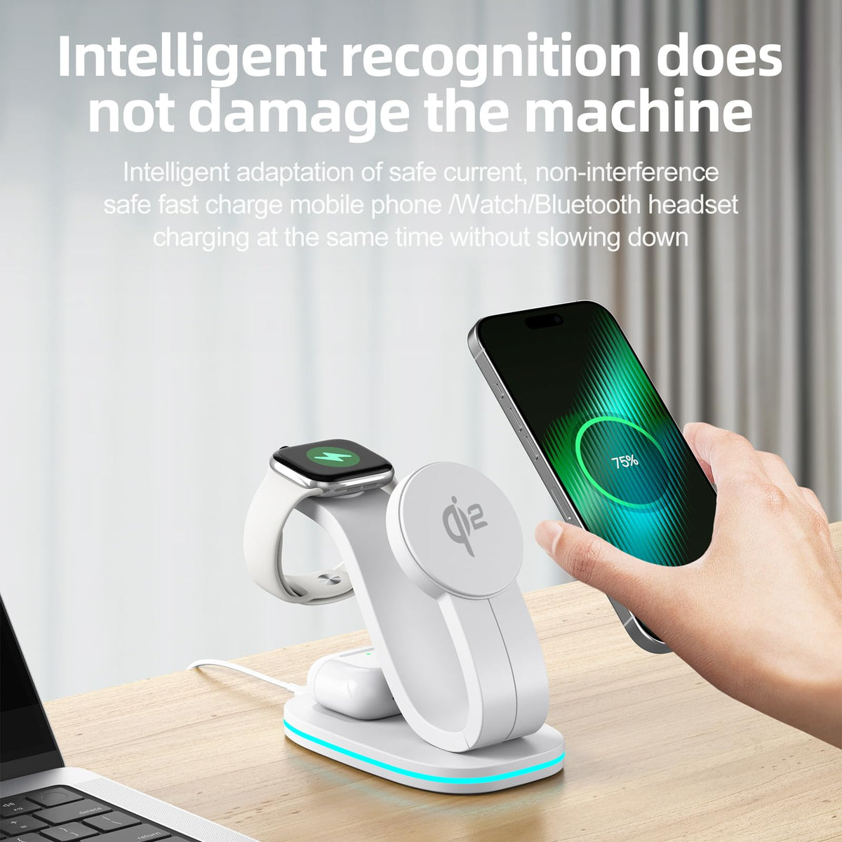 3 in 1 Charging Station for iPhone, Qi2 15W Wireless Charger Station Compatible with Mag-Safe for iPhone 17 16e 16 15 14 13 12 11 X Pro Max & Apple Watch, AirPods, 35W Charger Included (White)