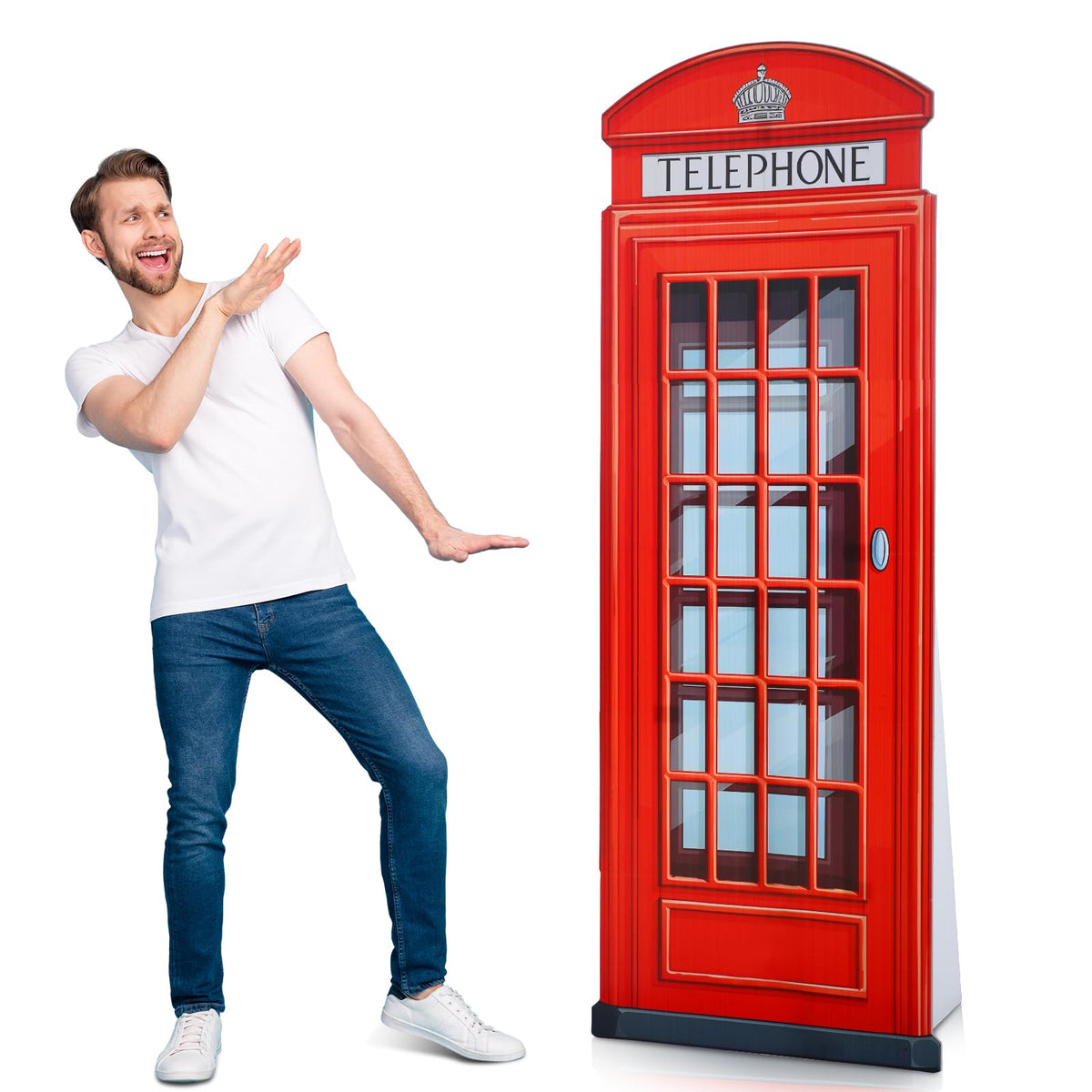 Beeveer 6.4 ft Telephone Booth Cardboard Stand up Life Size British London Theme Party Decoration English Stand-up Prop for Birthday Britain Theme Party Event Decor